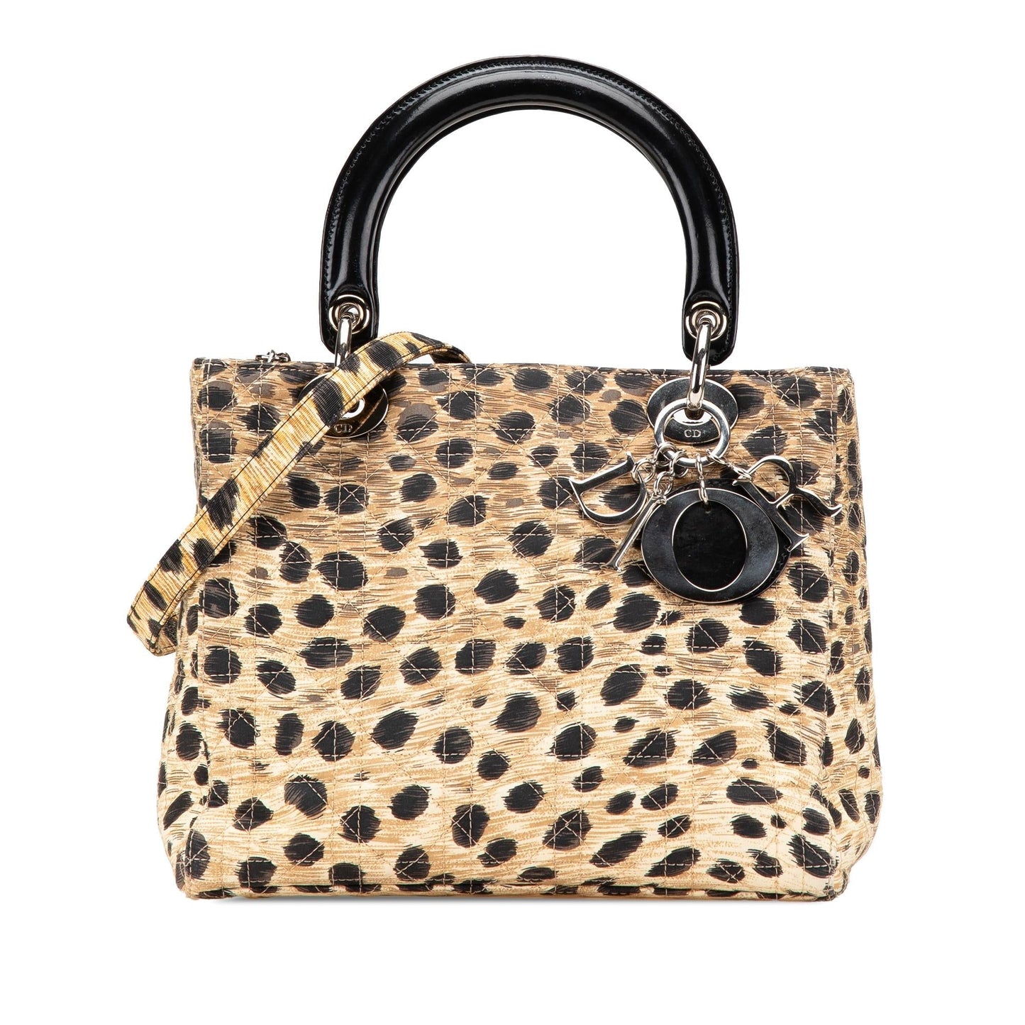 Dior Cannage Leopard Print Lady Satchel Bag Canvas Medium Lady Dior 1