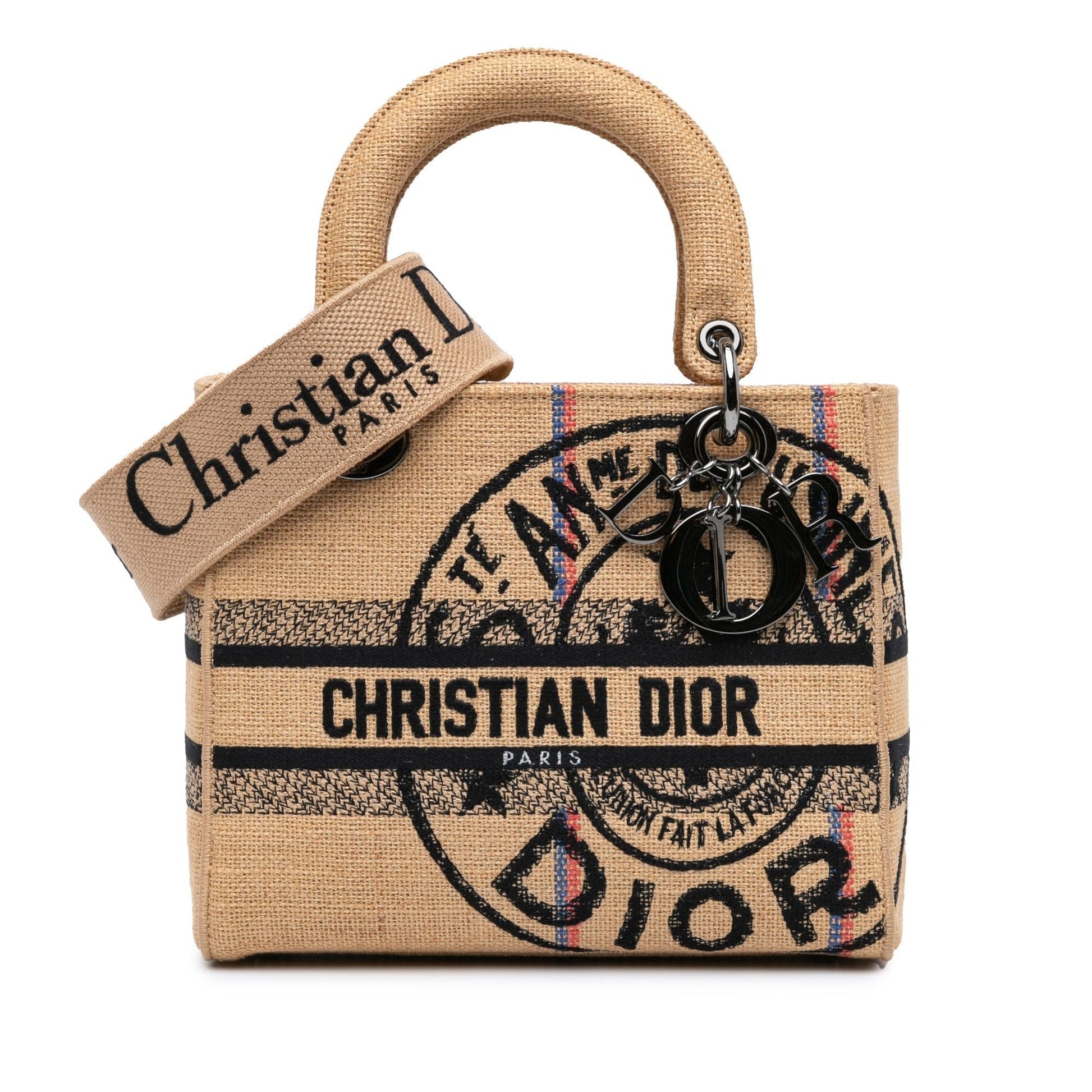 Dior Jute Lady Lite Shg N0Q8Oj Satchel Bag Canvas Medium Embroidered