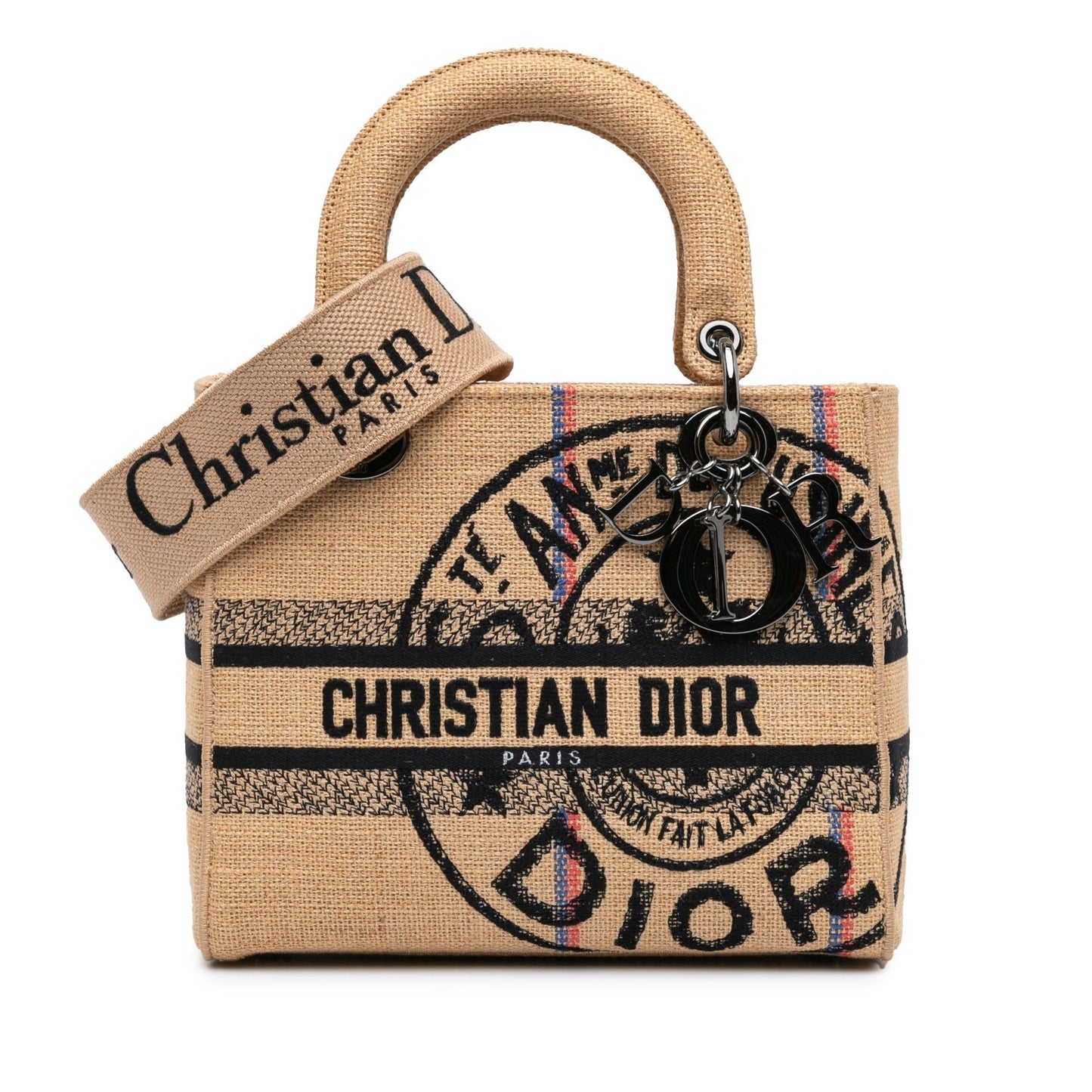 Dior Jute Lady Lite Satchel Bag Canvas Medium Embroidered