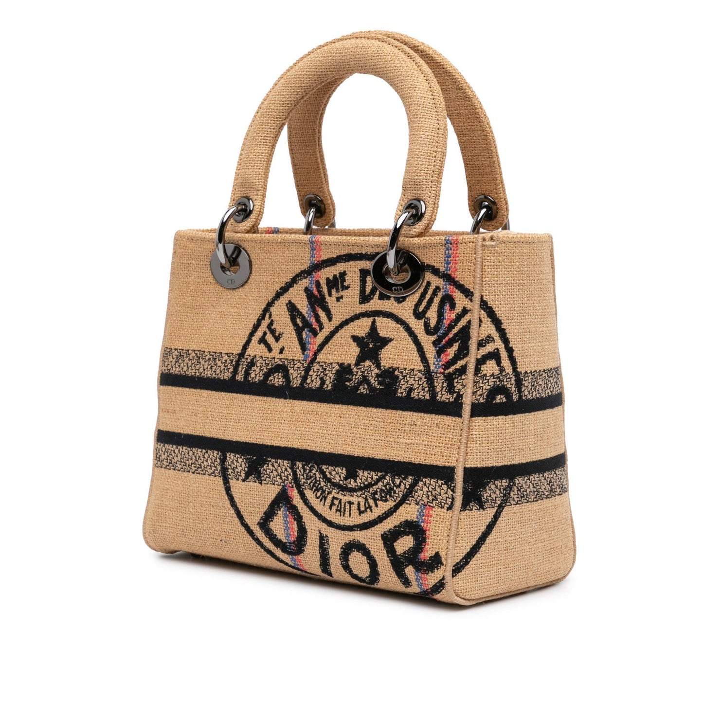 Dior Jute Lady Lite Satchel Bag Canvas Medium Embroidered