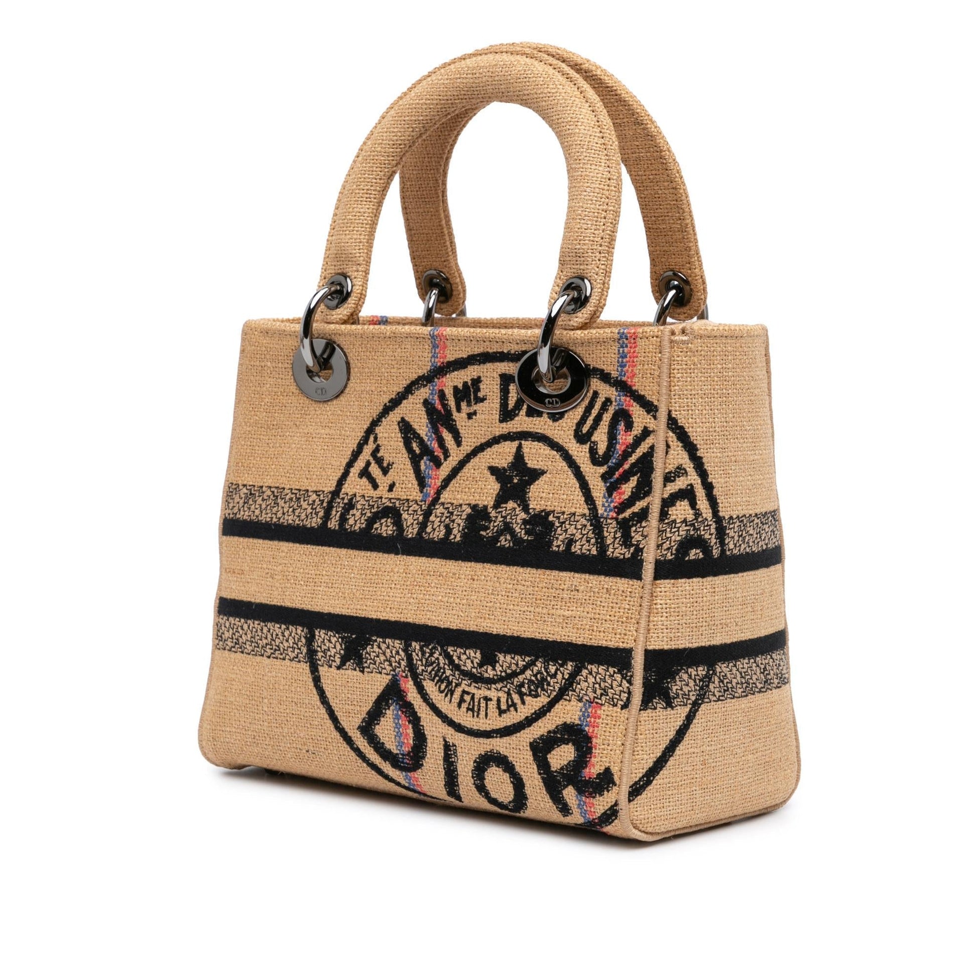 Dior Jute Lady Lite Satchel Bag Canvas Medium Embroidered