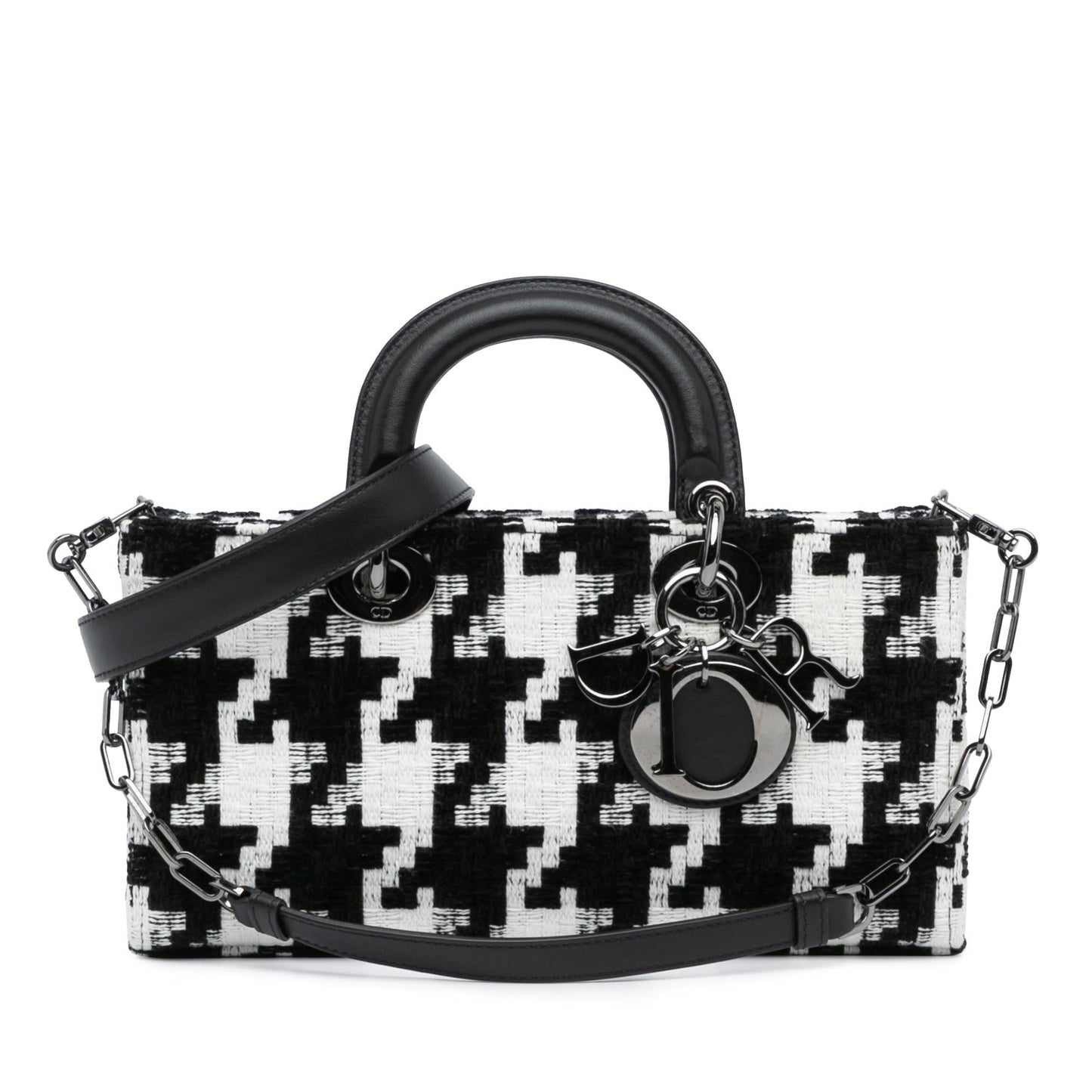 Dior Macro Houndstooth Lady Joy Satchel Bag Canvas Medium
