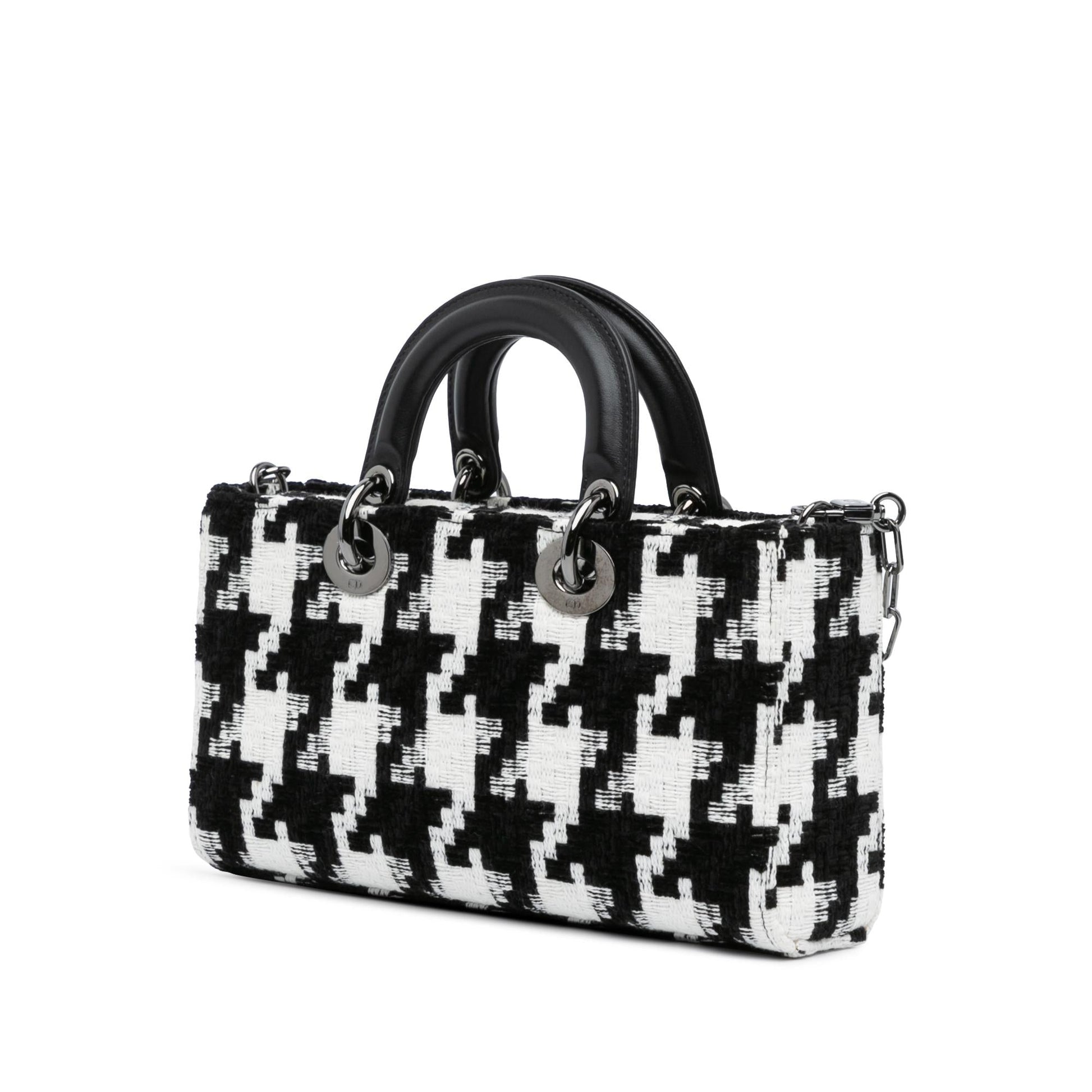 Dior Macro Houndstooth Lady Joy Satchel Bag Canvas Medium