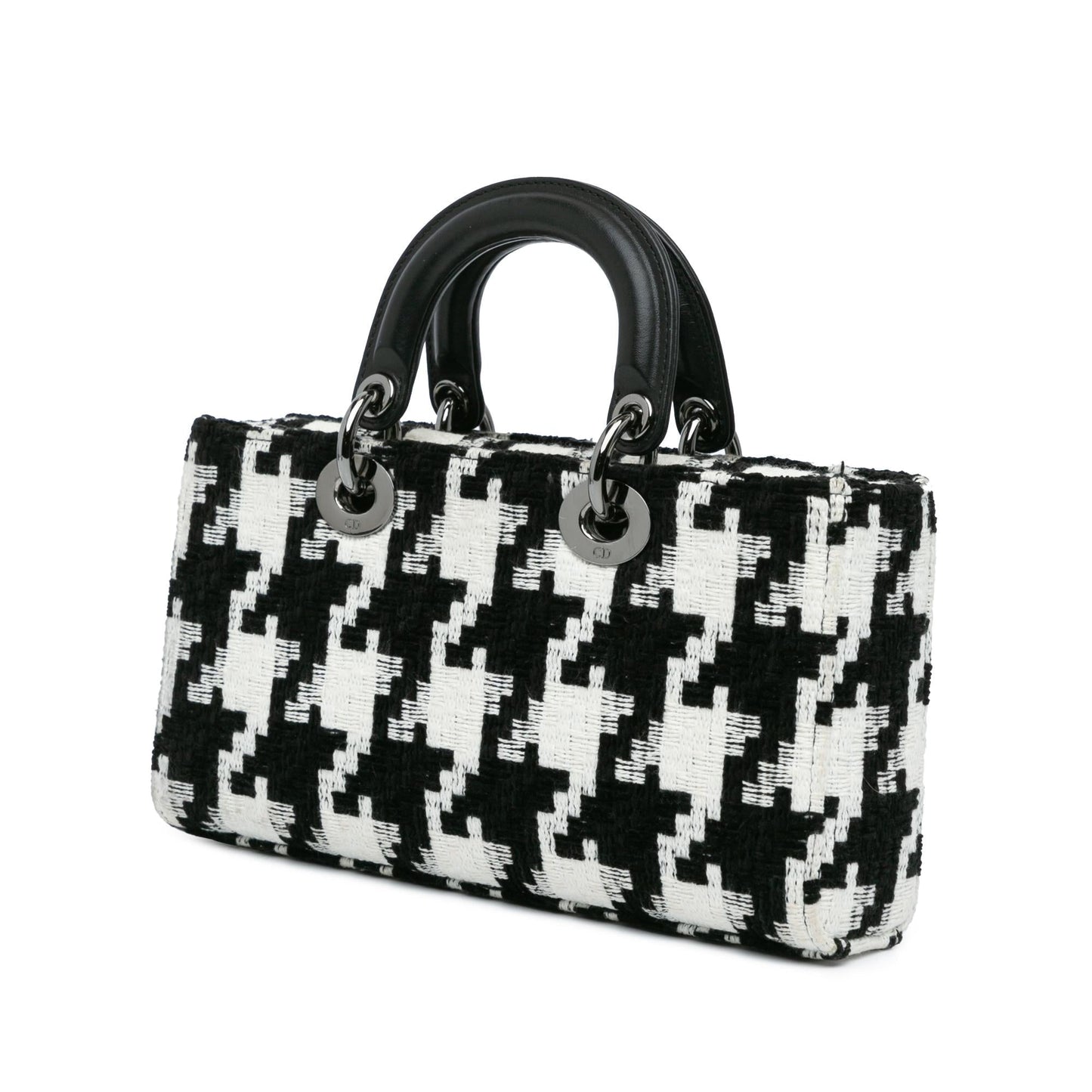 Dior Macro Houndstooth Lady Joy Satchel Bag Canvas Medium Joy Shg Edchuu