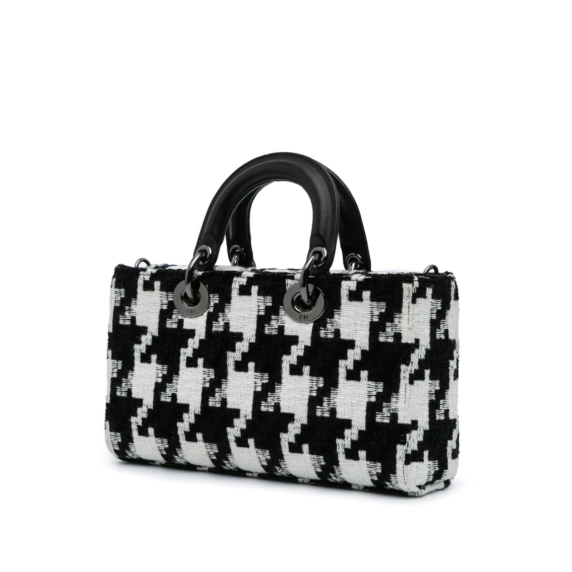 Dior Macro Houndstooth Lady Joy Satchel Bag Canvas Medium D Joy 1