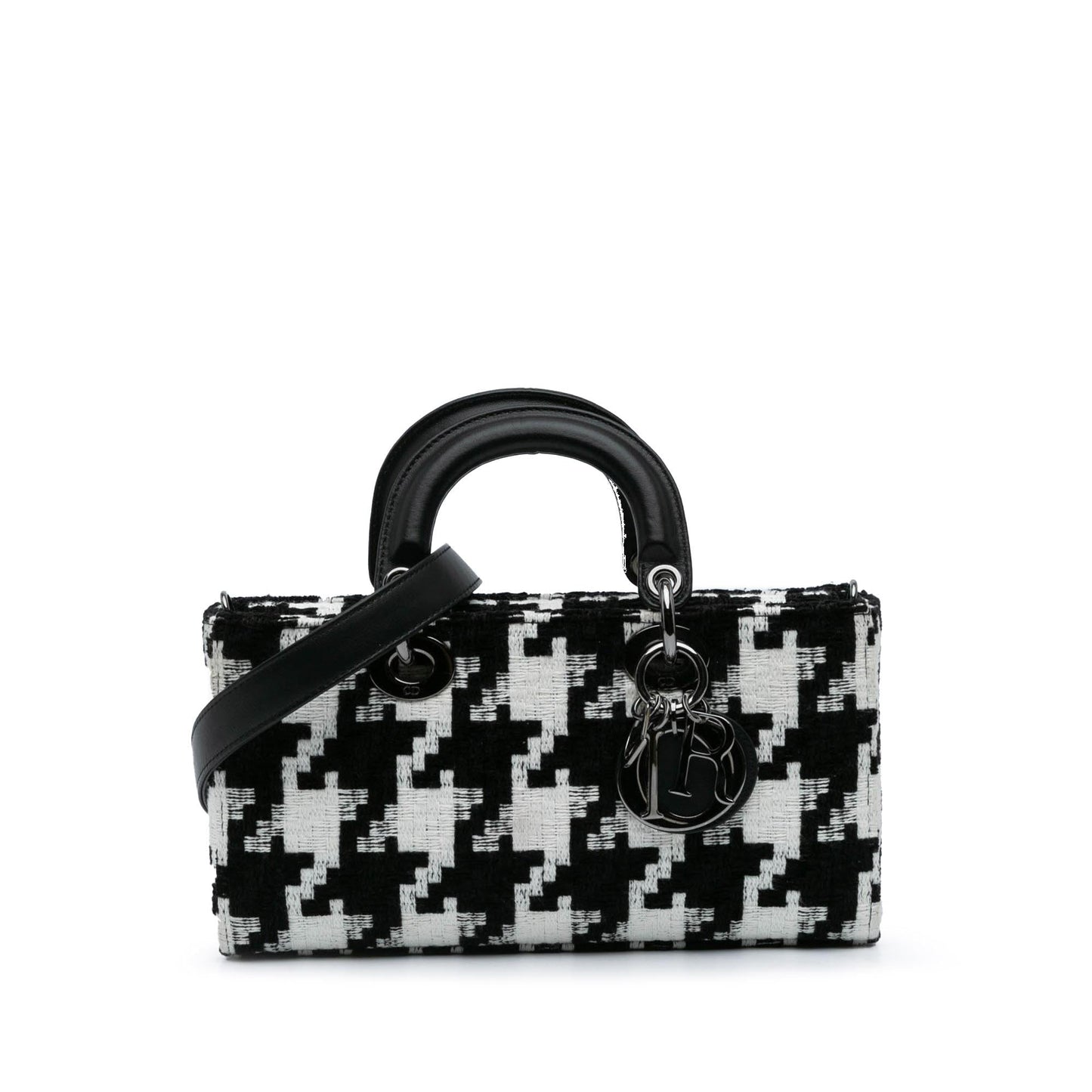 Dior Macro Houndstooth Lady Joy Satchel Bag Canvas Medium D Joy 3
