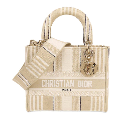 Dior Striped Lady Lite Shg U2Rp87 Satchel Bag Canvas Medium