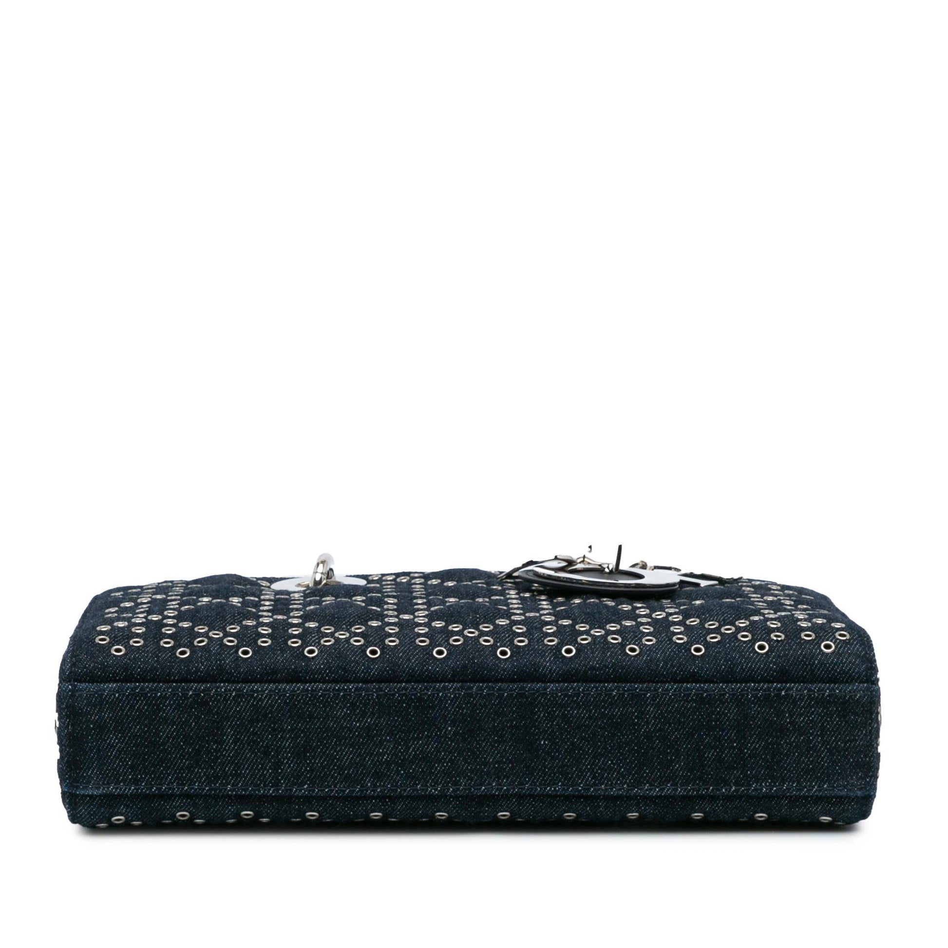Dior Cannage Eyelet Lady Joy Satchel Bag Denim Medium