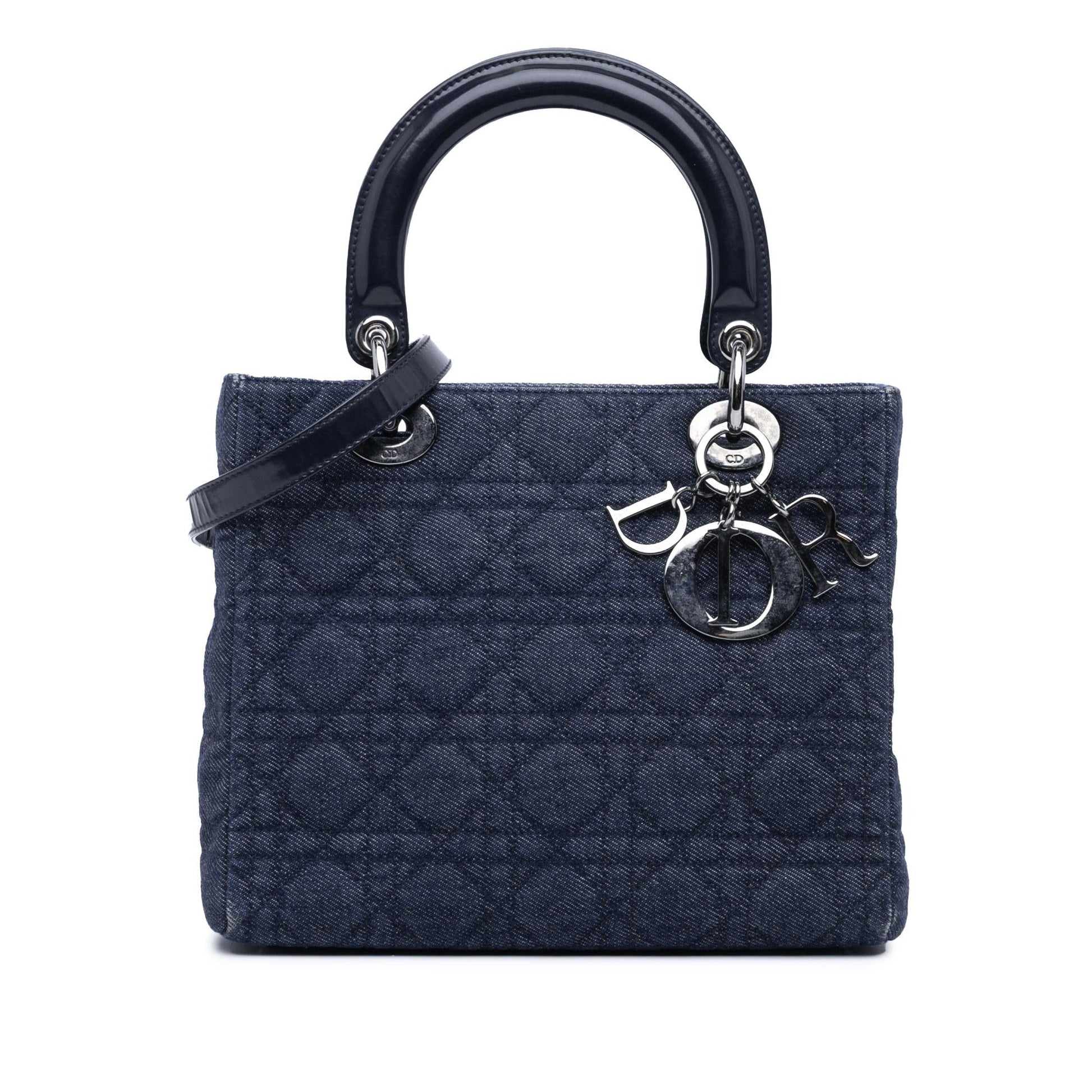 Dior Cannage Lady Satchel Bag Denim Medium