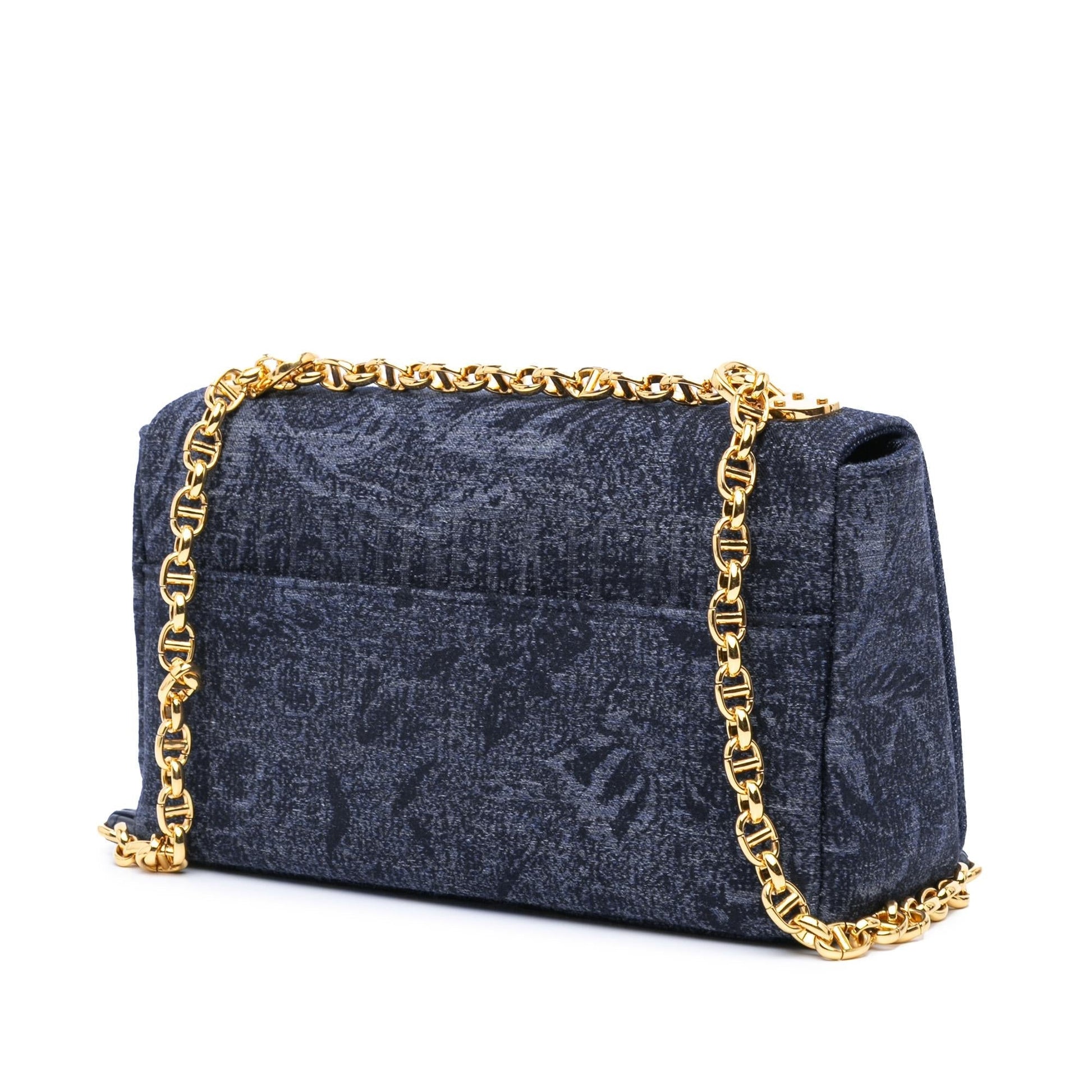 Dior Floral Caro Bag Denim Medium Crossbody Bag