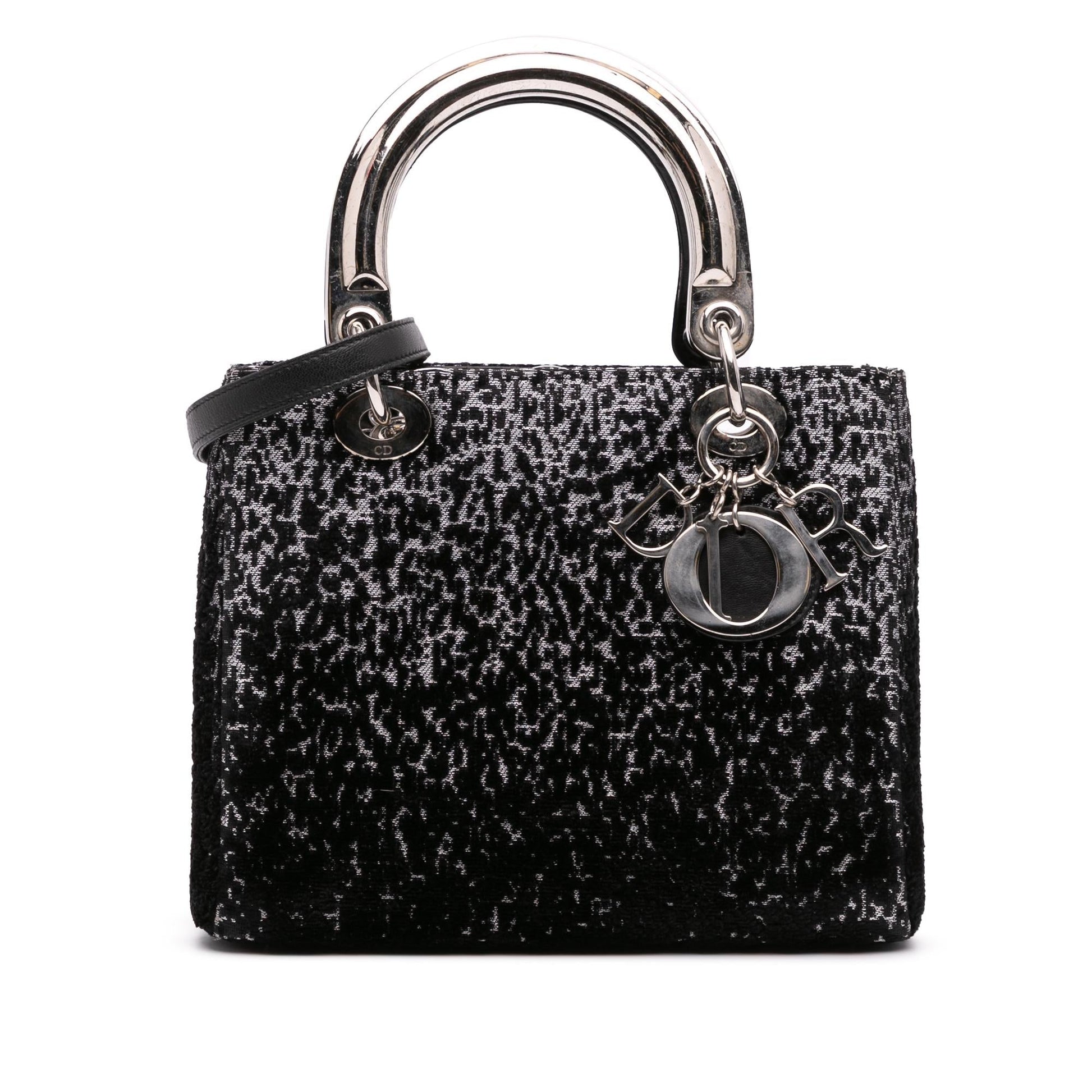 Dior Fabric Lame Lady Satchel Bag Medium