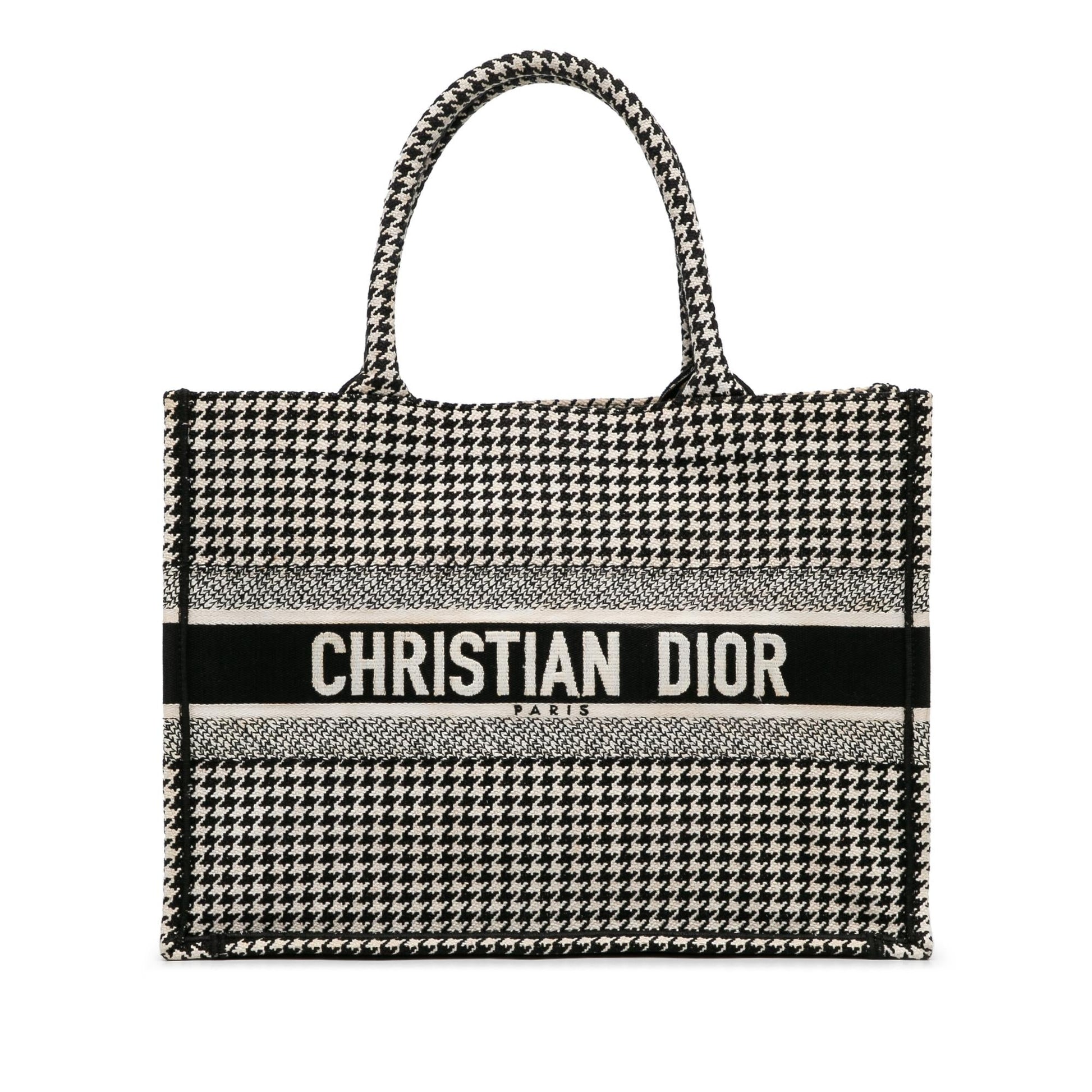 Dior Houndstooth Book Tote Medium Embroidered Tote Bag