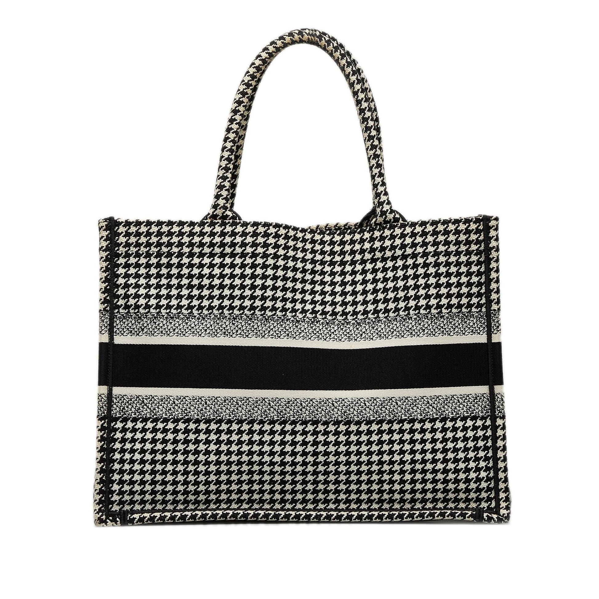 Dior Houndstooth Book Tote Shg Aoruvr Medium Embroidered Tote Bag