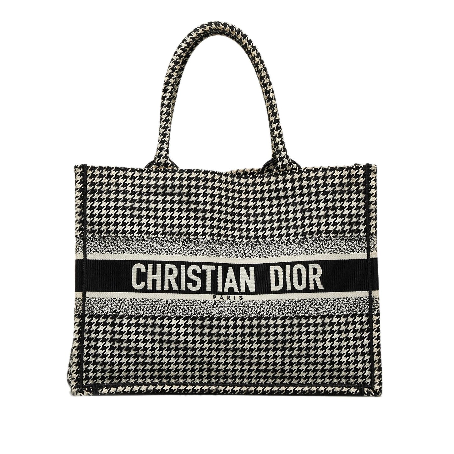 Dior Houndstooth Book Tote Shg Aoruvr Medium Embroidered Tote Bag