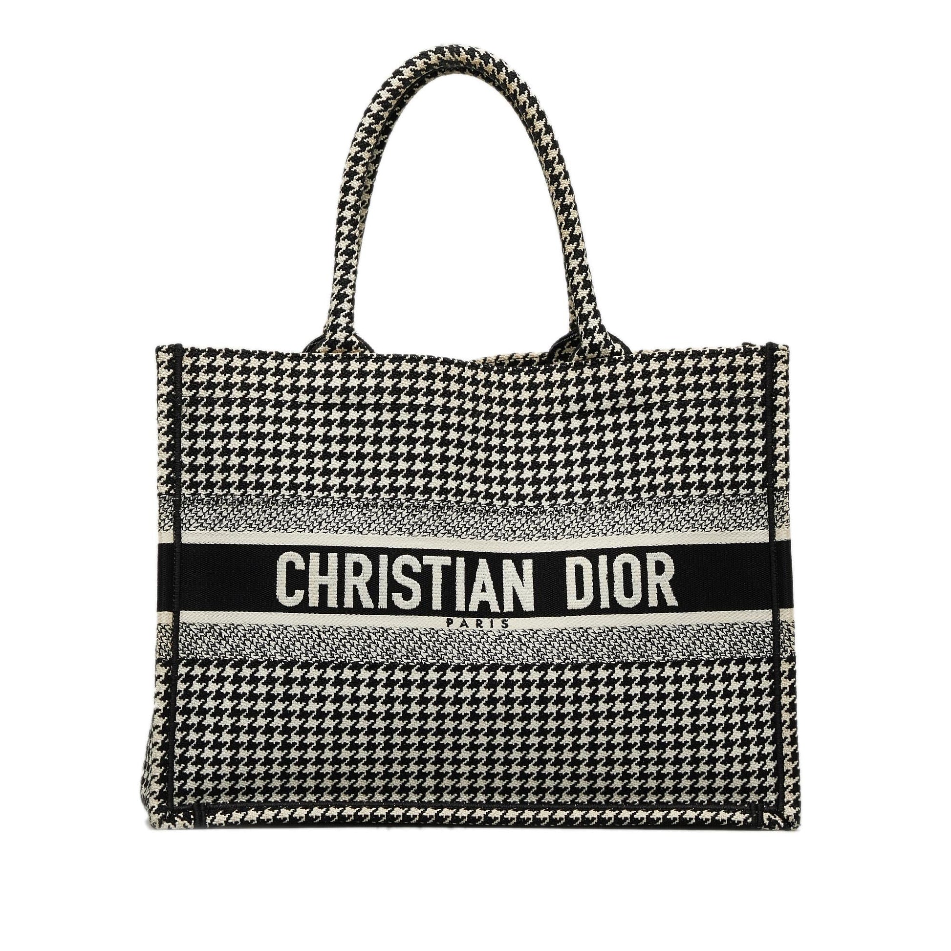 Dior Houndstooth Book Tote Shg Aoruvr Medium Embroidered Tote Bag