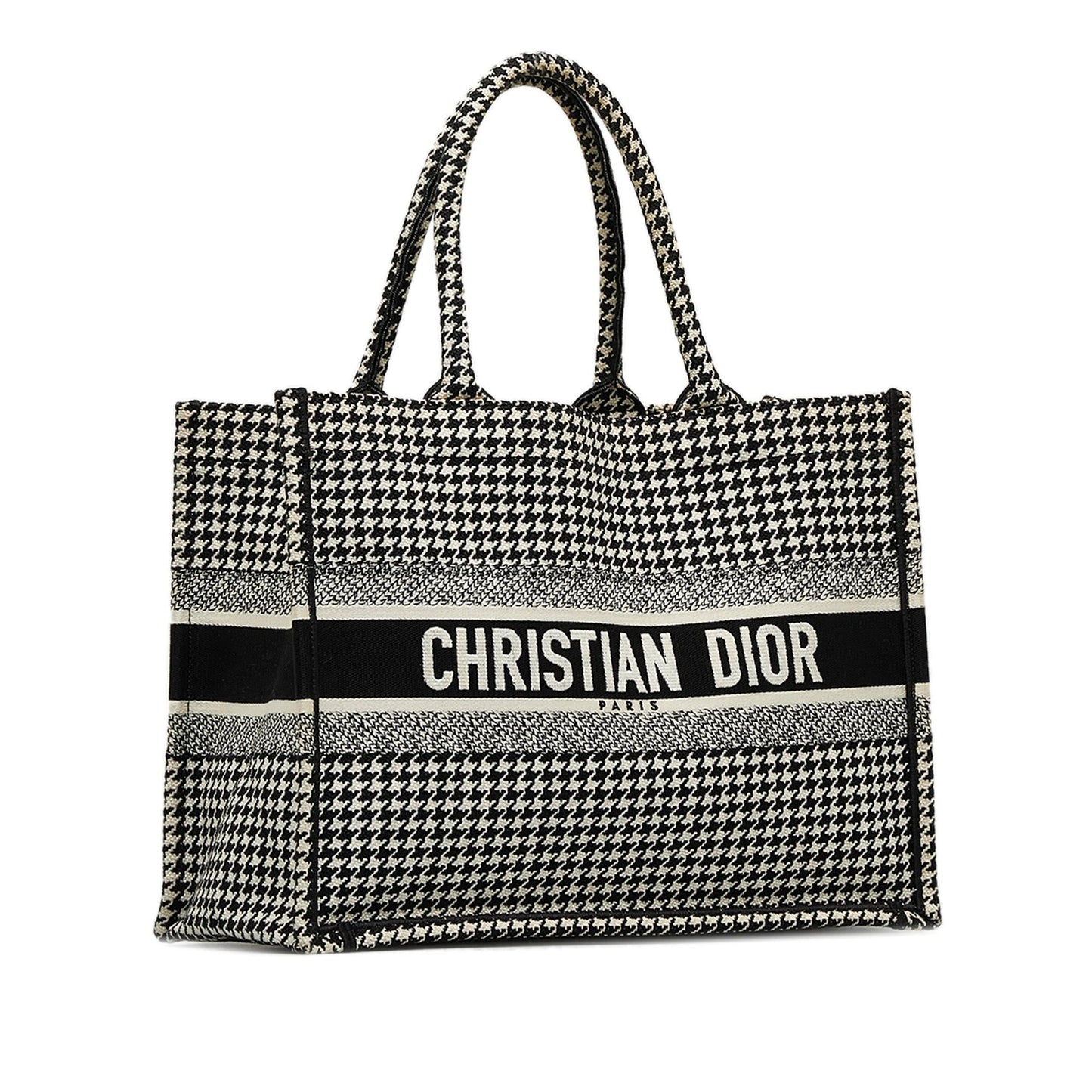 Dior Houndstooth Book Tote Shg Aoruvr Medium Embroidered Tote Bag