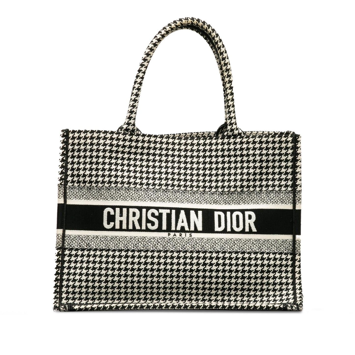 Dior Houndstooth Book Tote Shg Tlts9H Medium Embroidered Tote Bag