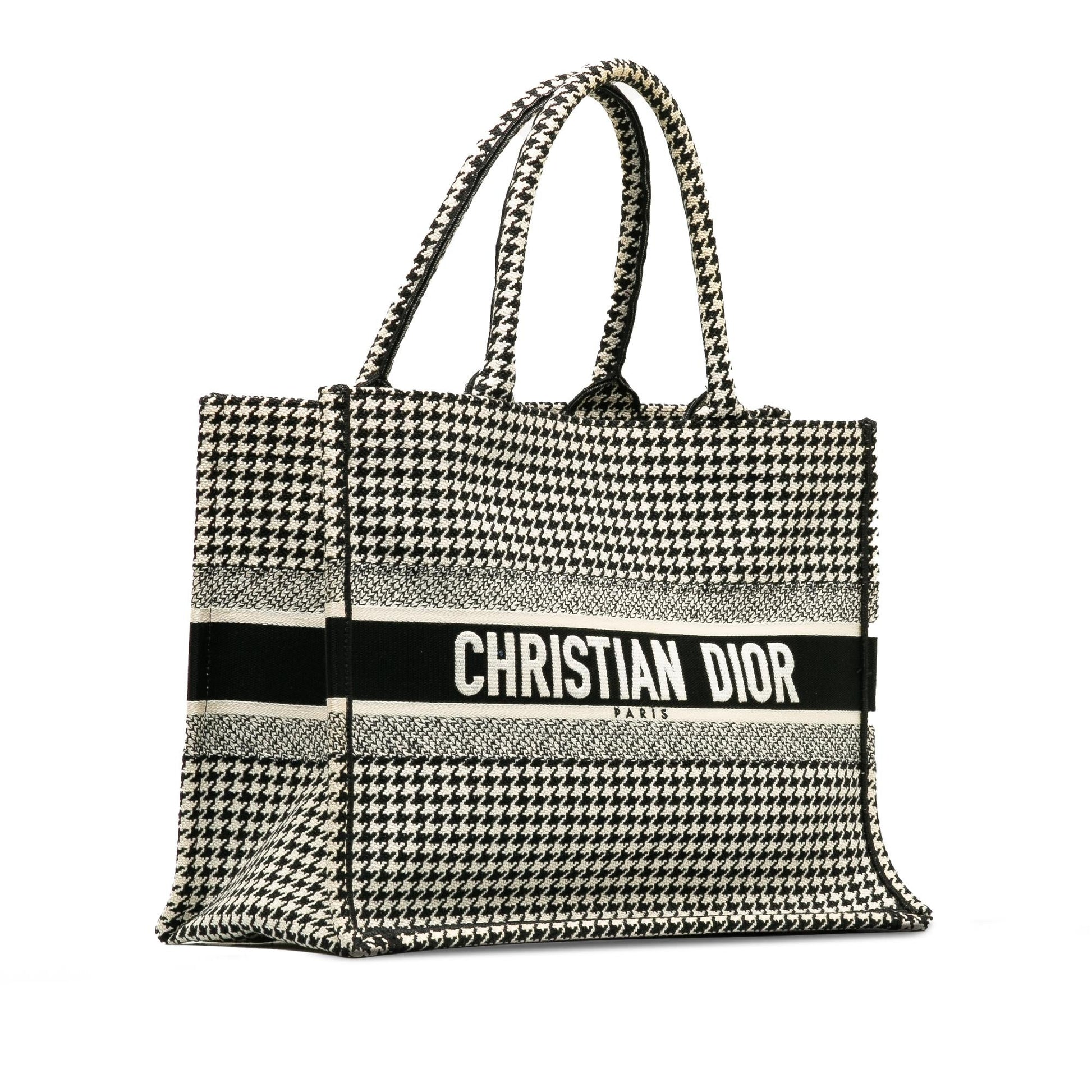 Dior Houndstooth Book Tote Shg Tlts9H Medium Embroidered Tote Bag