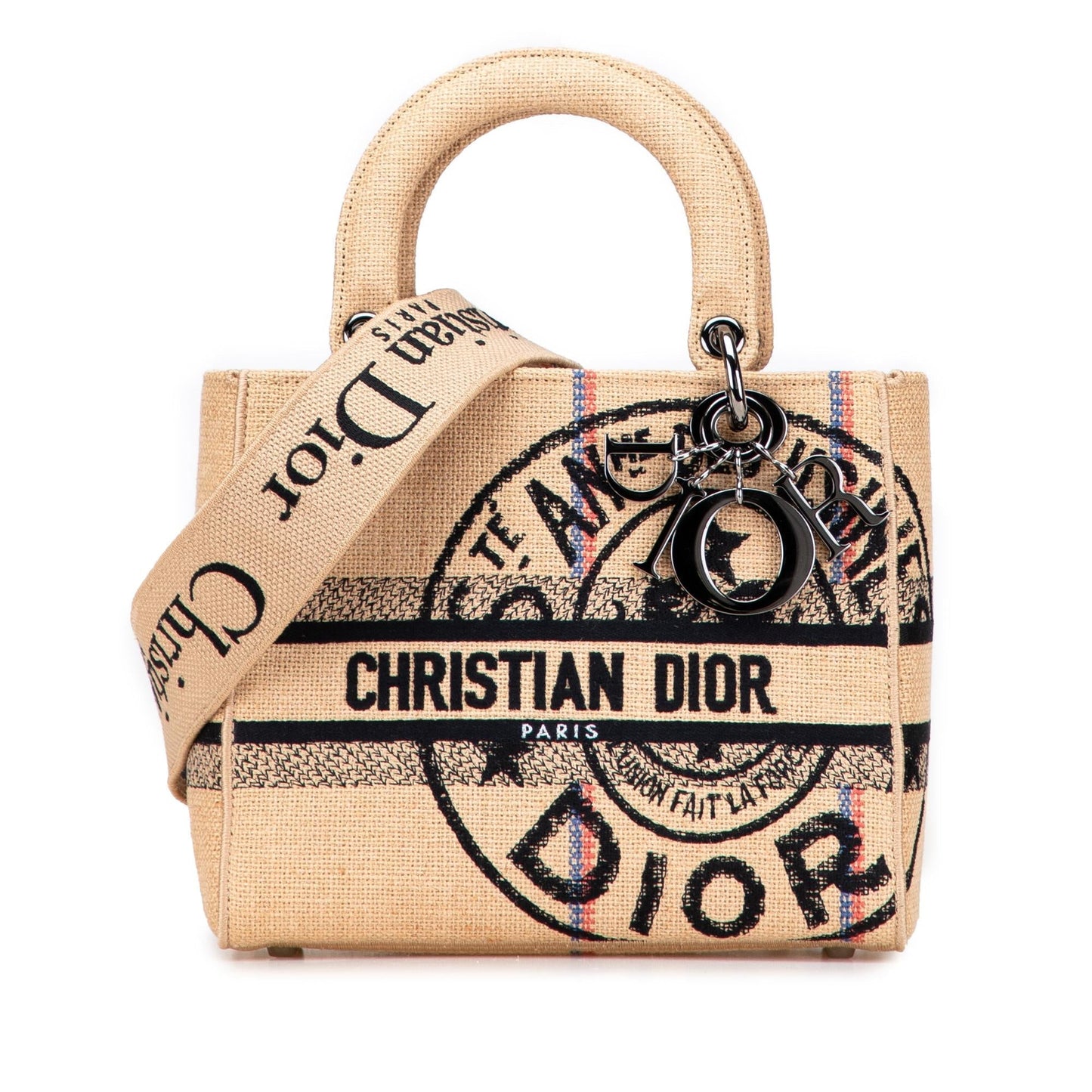 Dior Jute Lady Lite Satchel Bag Medium Embroidered