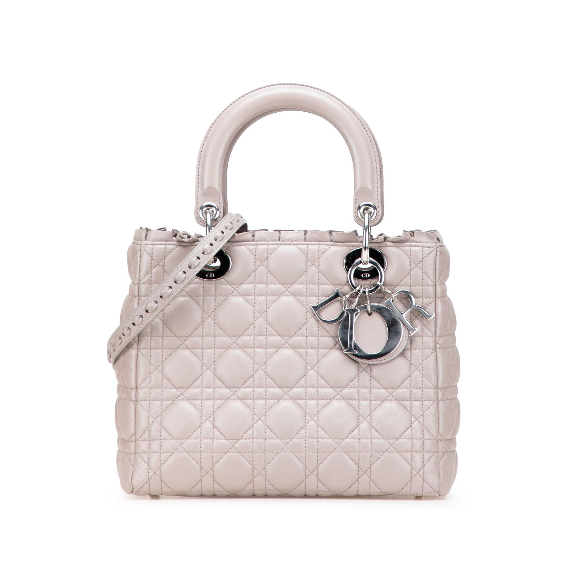 Dior Cannage Ruffle Trim Lady Satchel Bag Lambskin Medium