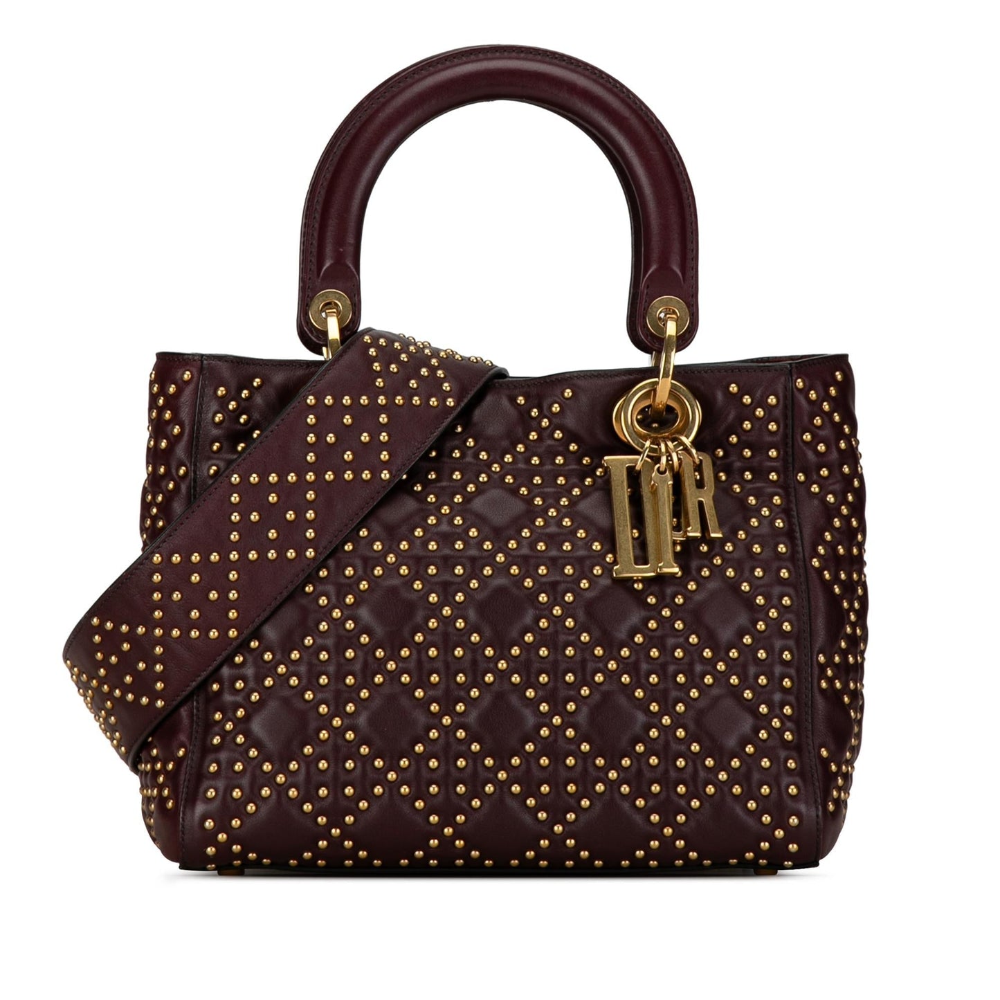 Dior Cannage Studded Supple Lady Shg Dsgsrk Satchel Bag Lambskin Medium