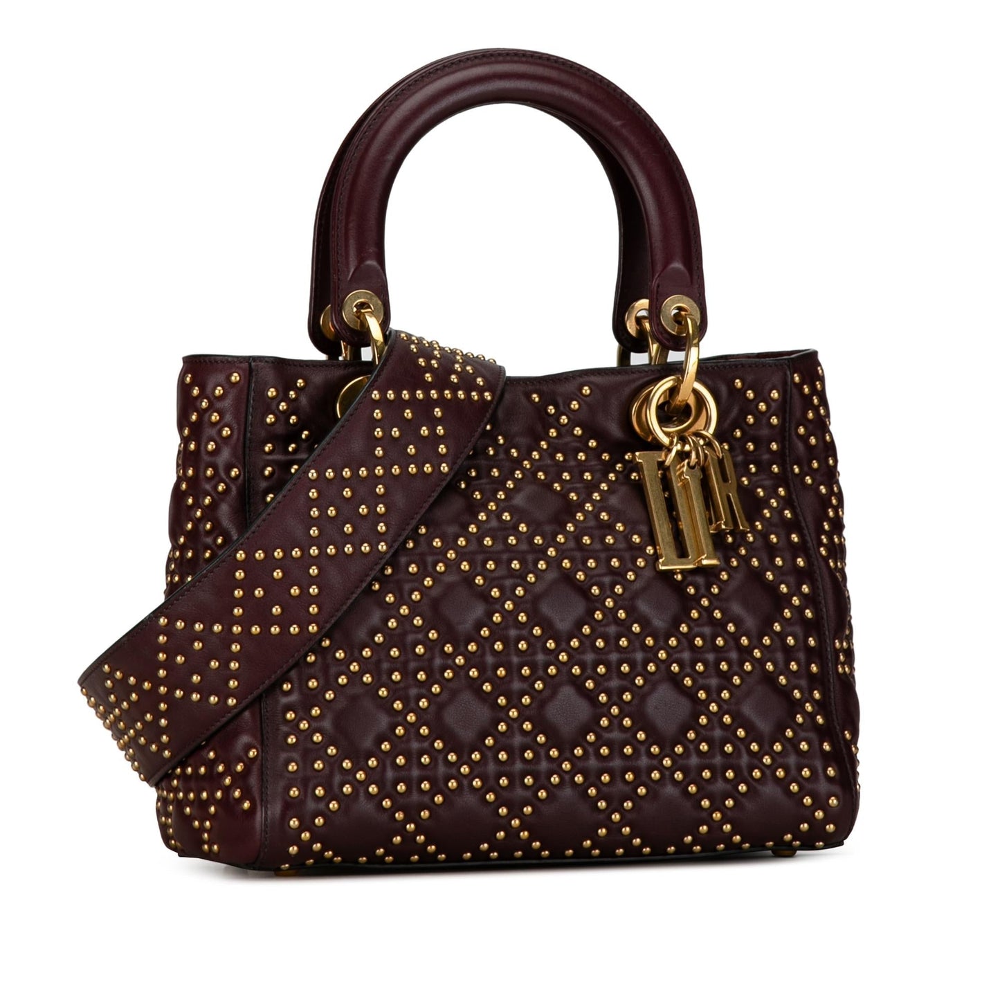 Dior Cannage Studded Supple Lady Shg Dsgsrk Satchel Bag Lambskin Medium