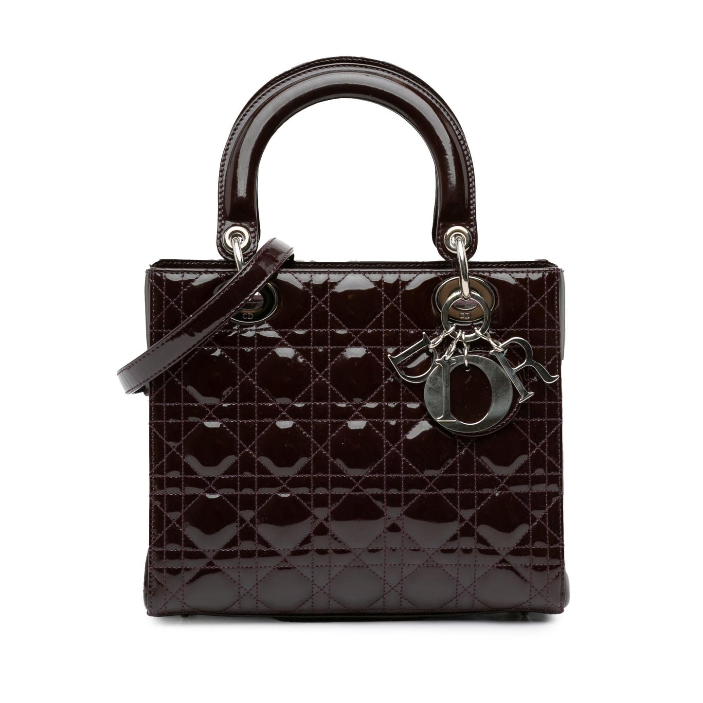 Dior Cannage Lady Satchel Bag Patent Medium Lady Dior 13