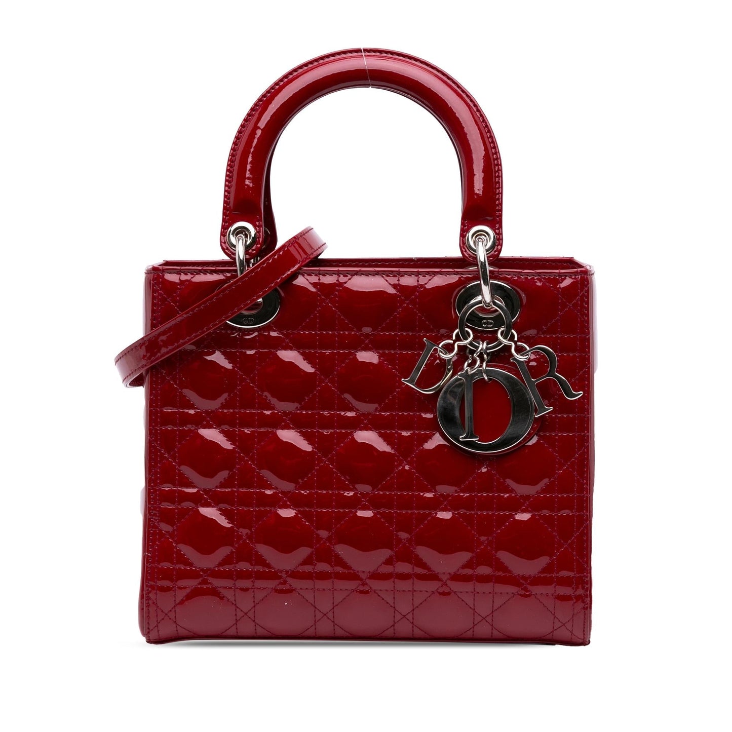 Dior Cannage Lady Satchel Bag Patent Medium Lady Dior 24