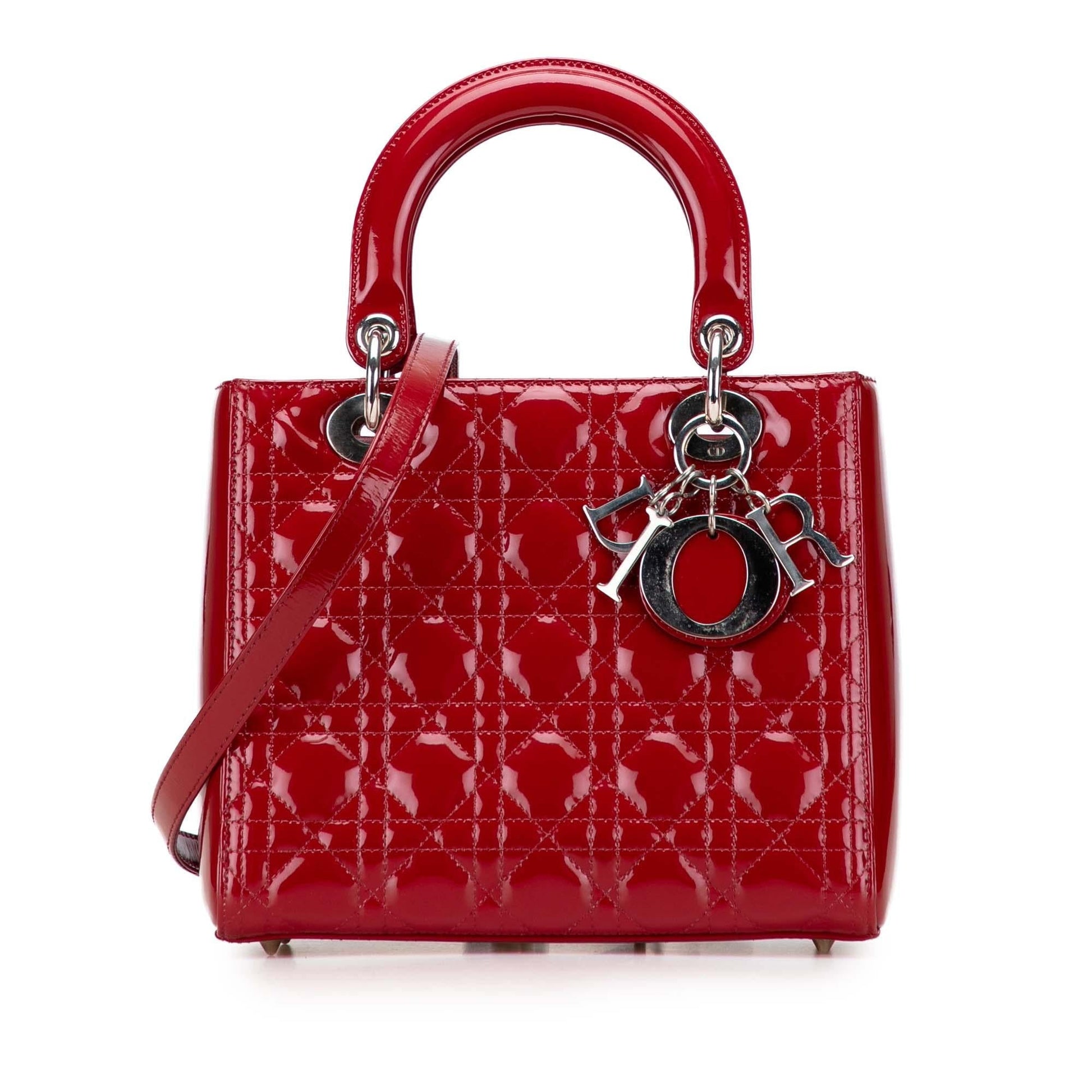 Dior Cannage Lady Satchel Bag Patent Medium Lady Dior 29