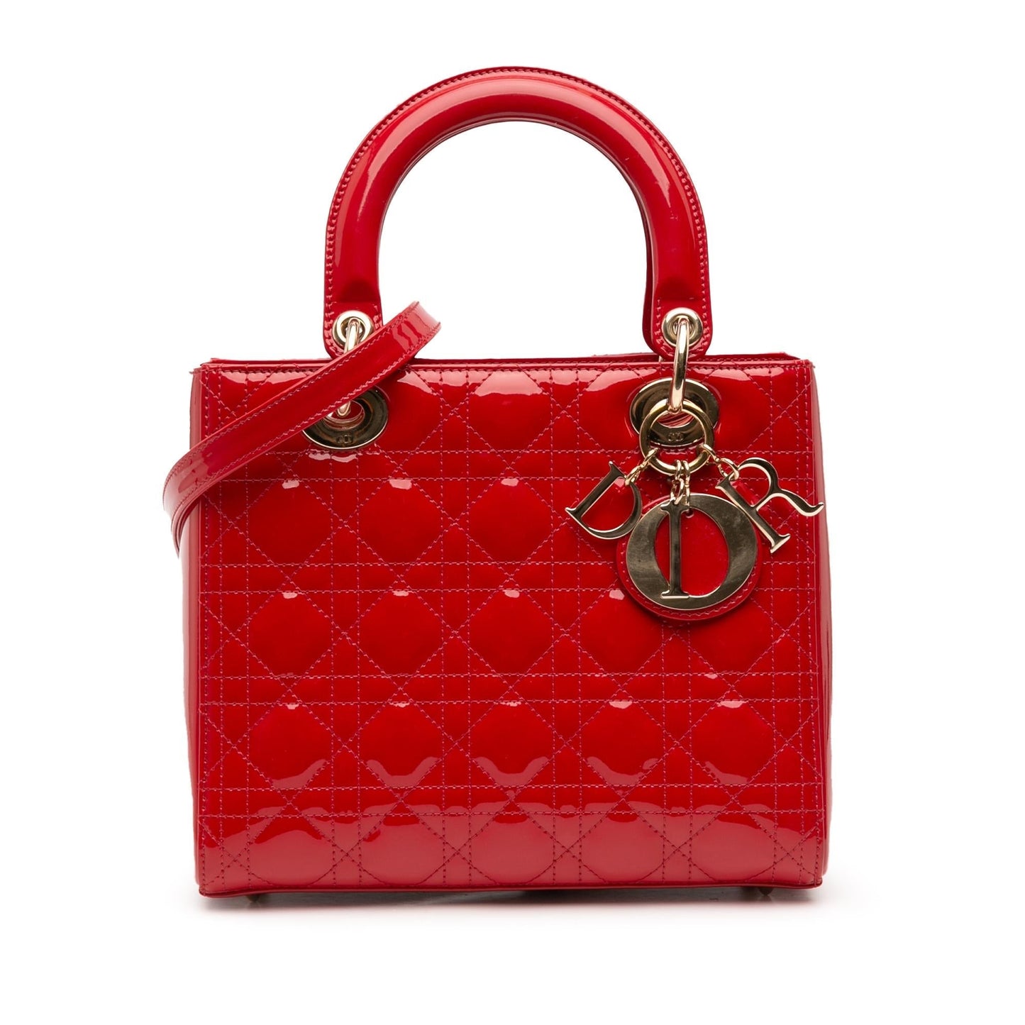 Dior Cannage Lady Satchel Bag Patent Medium Lady Dior 34