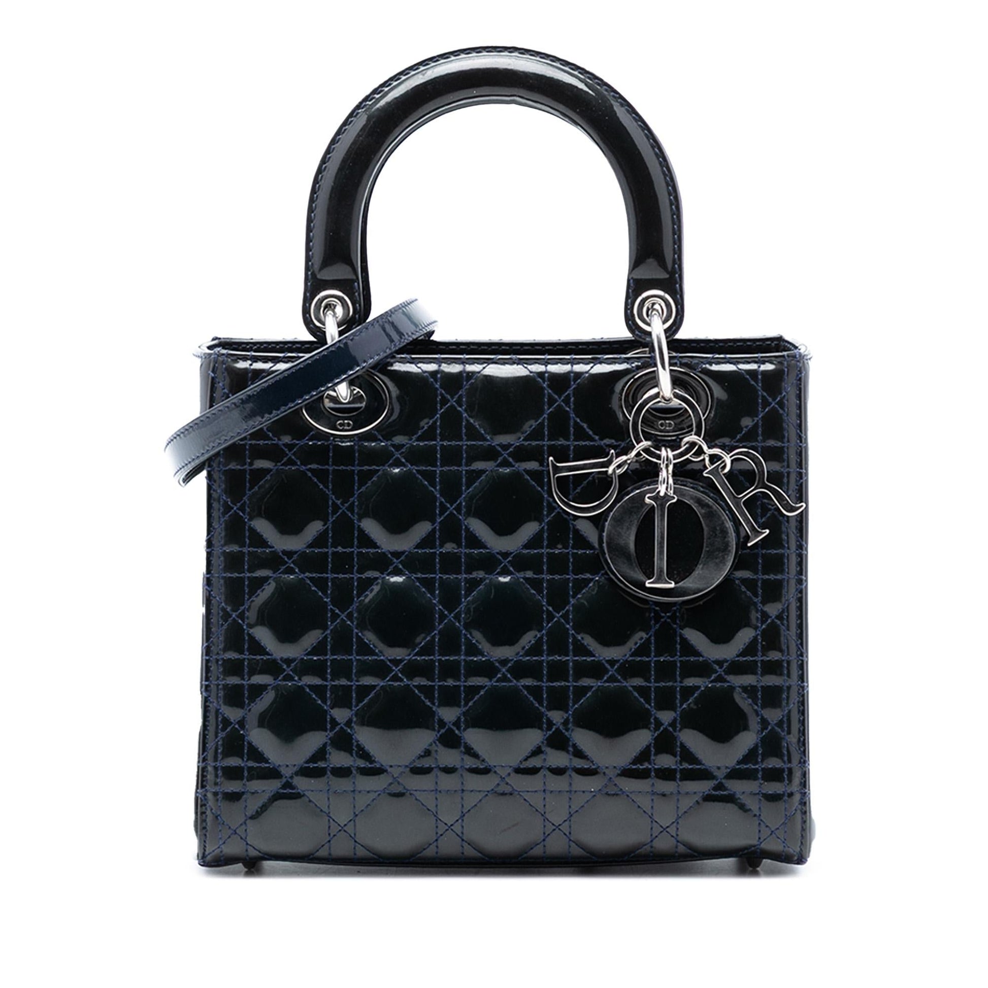 Dior Cannage Lady Satchel Bag Patent Medium Lady Dior 39