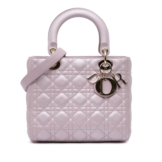 Dior Pearlescent Cannage Lady Satchel Bag Lambskin Medium