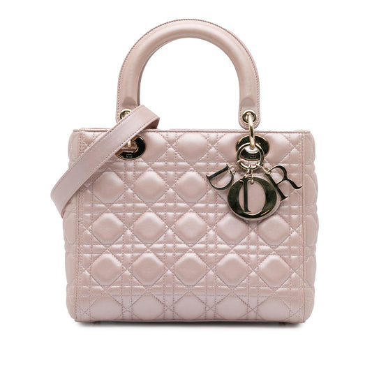 Dior Pearlescent Cannage Lady Satchel Bag Lambskin Medium Lady Dior 2