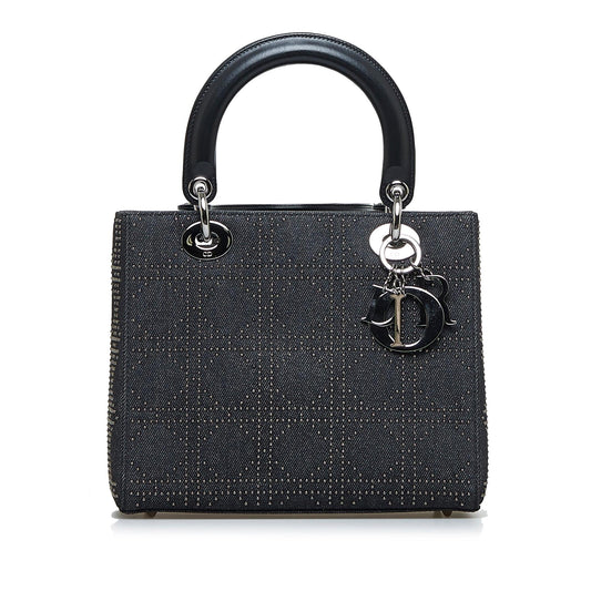 Dior Studded Lady Shg 8Pbyzn Satchel Bag Denim Medium