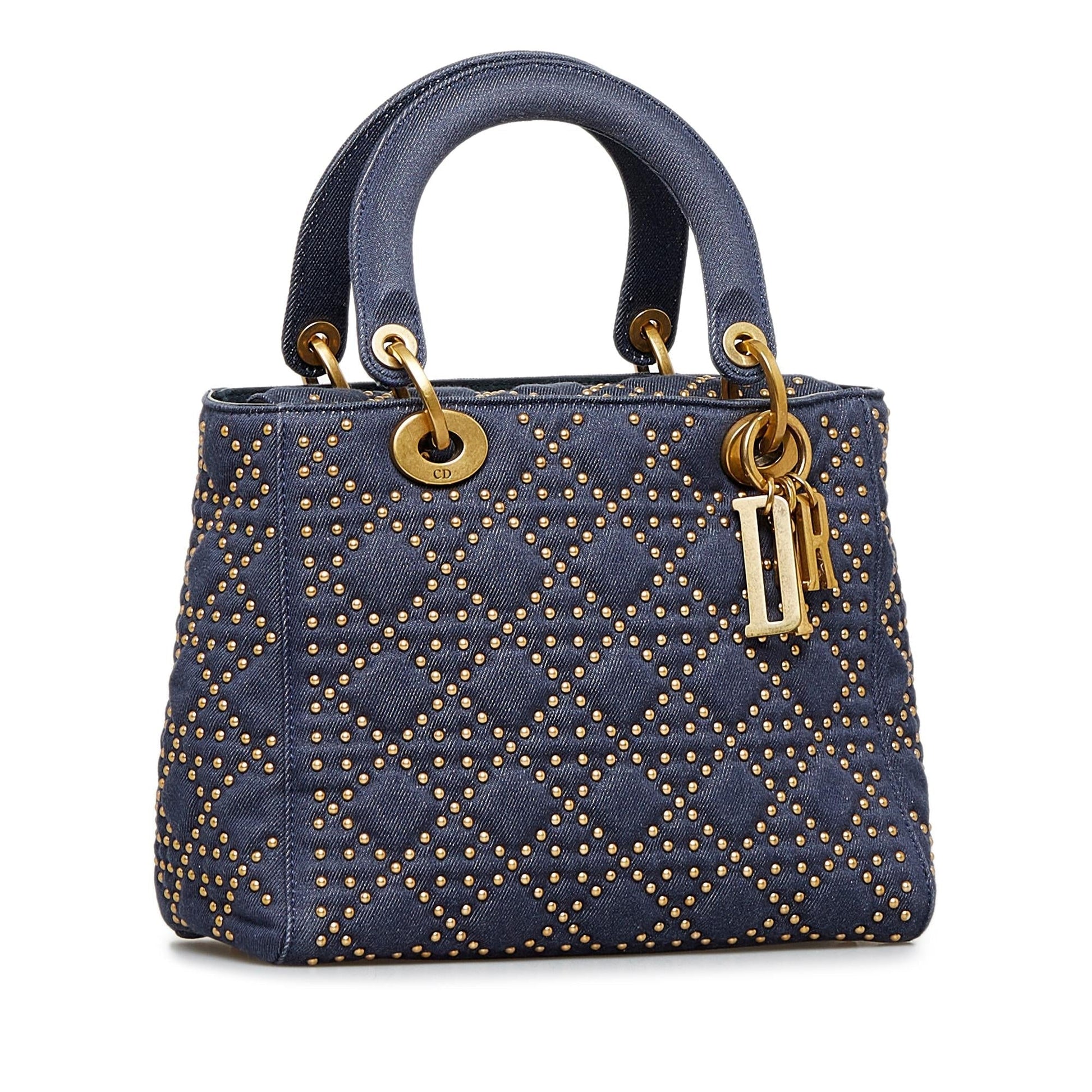 Dior Studded Supple Lady Shg Ol1Tg3 Satchel Bag Denim Medium