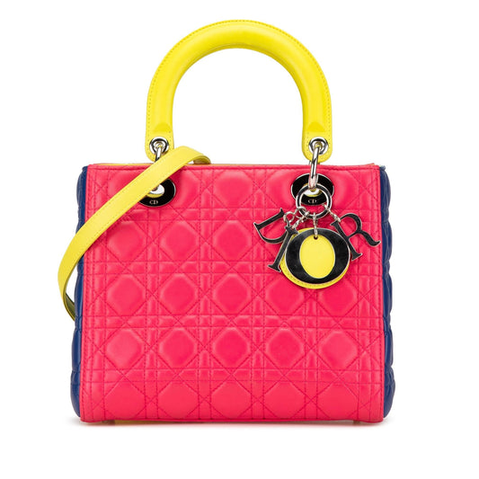 Dior Tricolor Cannage Lady Satchel Bag Lambskin Medium Cannage Lady Dior