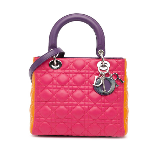 Dior Tricolor Cannage Lady Satchel Bag Lambskin Medium Lady Dior 5