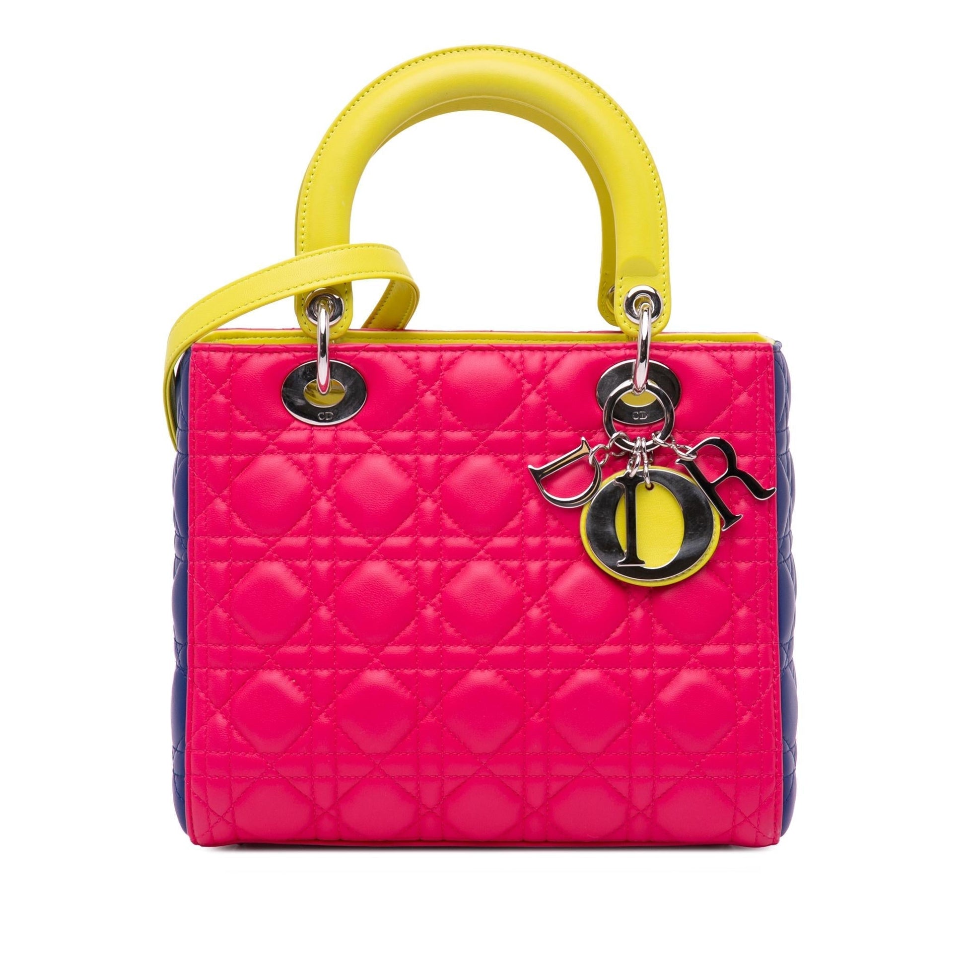 Dior Tricolor Cannage Lady Satchel Bag Lambskin Medium Lady Dior 7