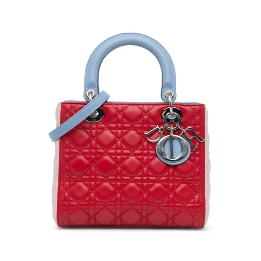 Dior Tricolor Cannage Lady Satchel Bag Lambskin Medium Lady Dior 11