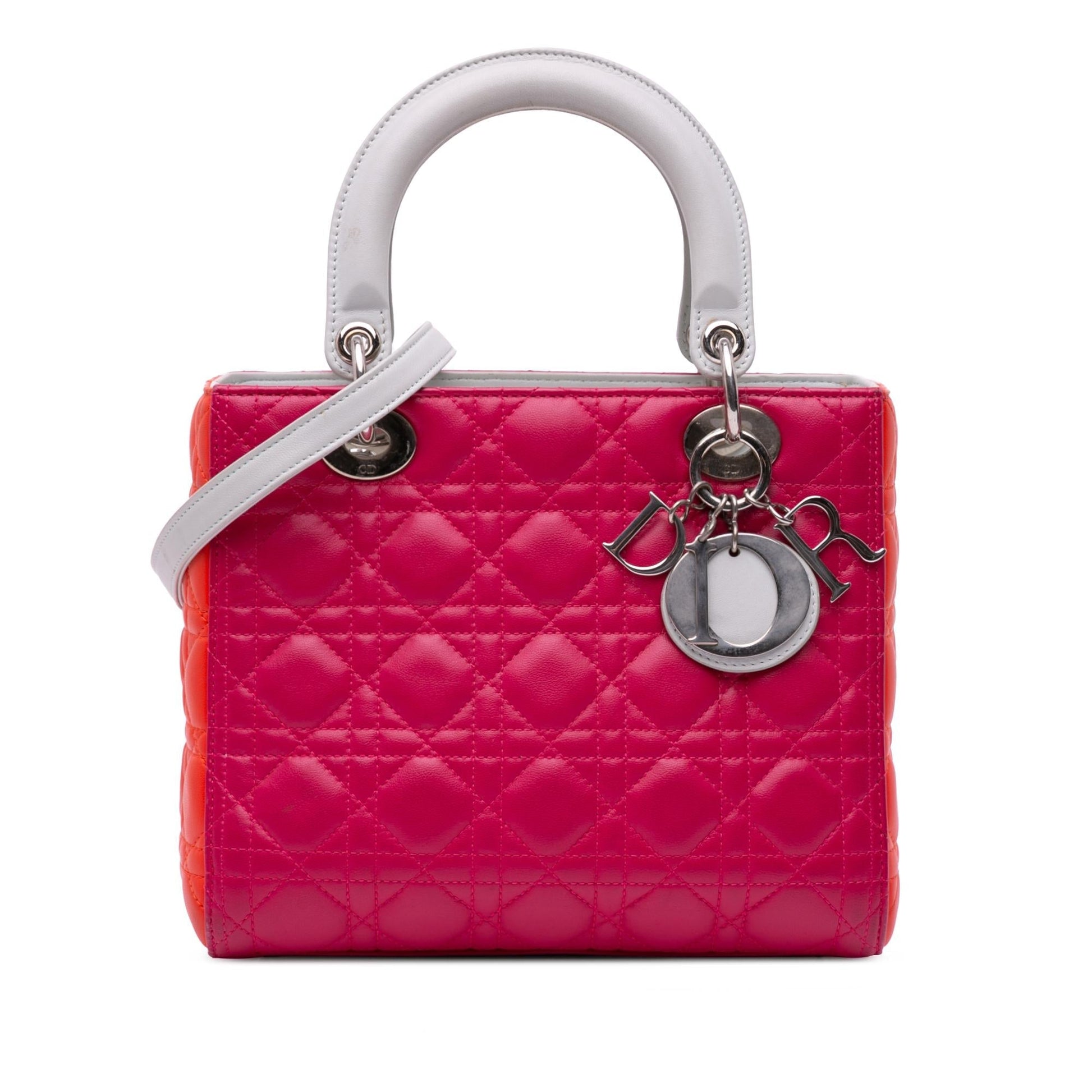 Dior Tricolor Cannage Lady Satchel Bag Lambskin Medium Lady Dior 12