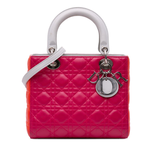 Dior Tricolor Cannage Lady Satchel Bag Lambskin Medium Lady Dior 12