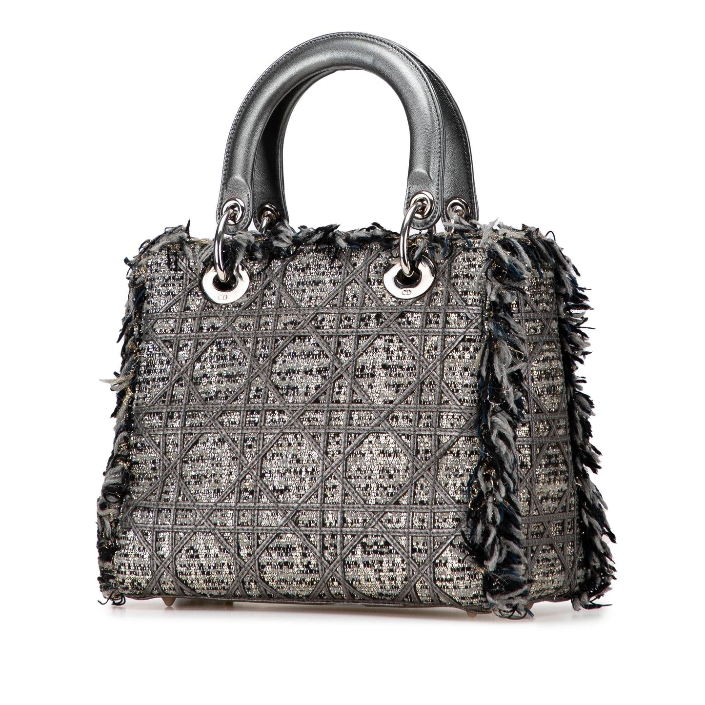 Dior Tweed Cannage Fringe Lady Satchel Bag Medium