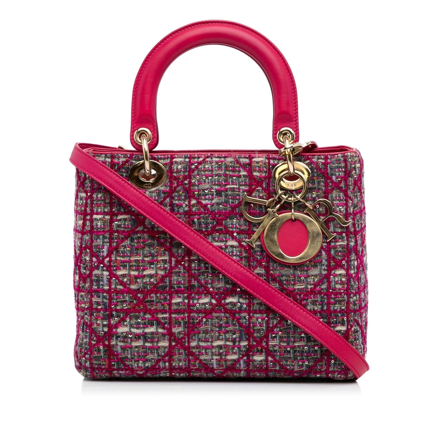 Dior Tweed Cannage Lady Satchel Bag Medium