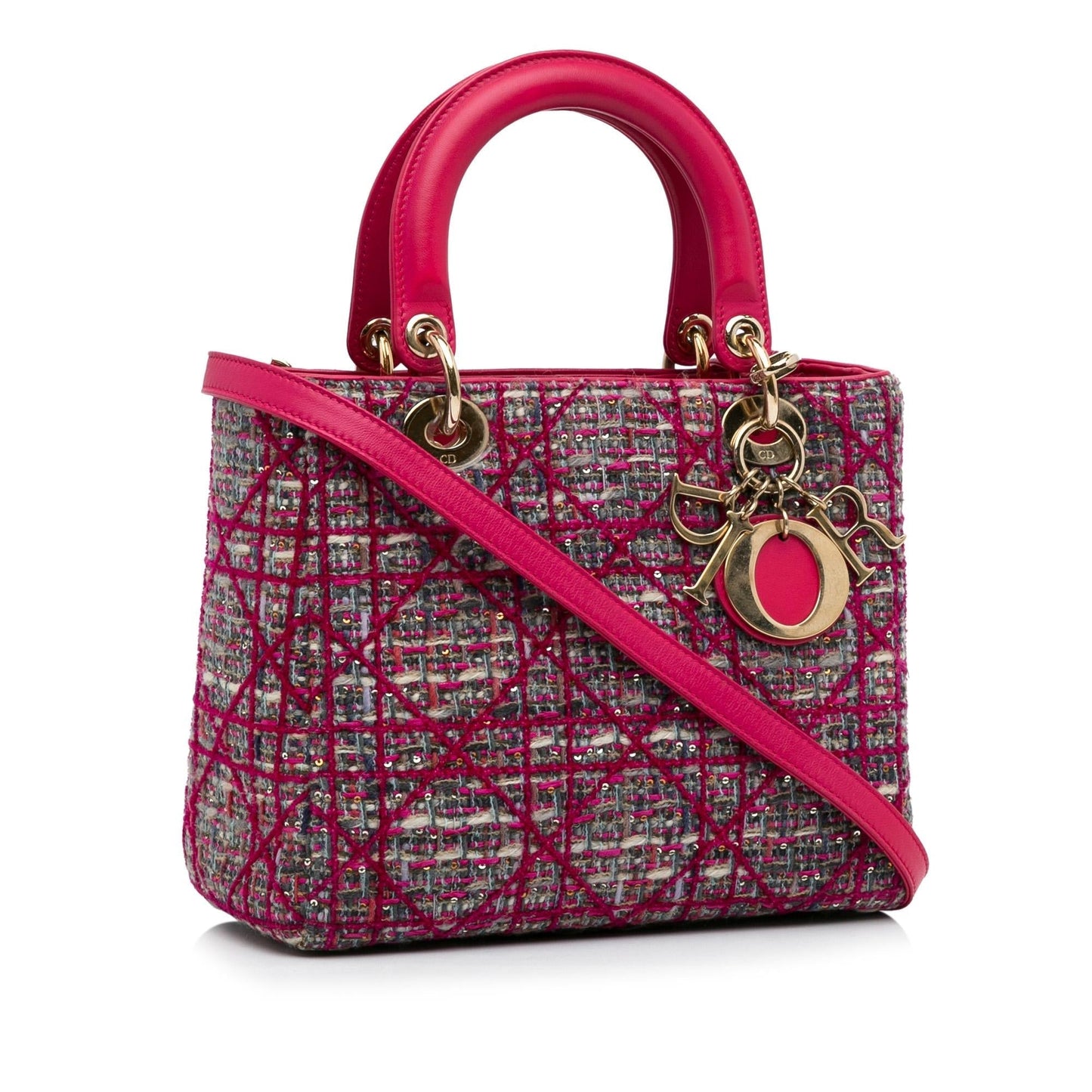 Dior Tweed Cannage Lady Satchel Bag Medium