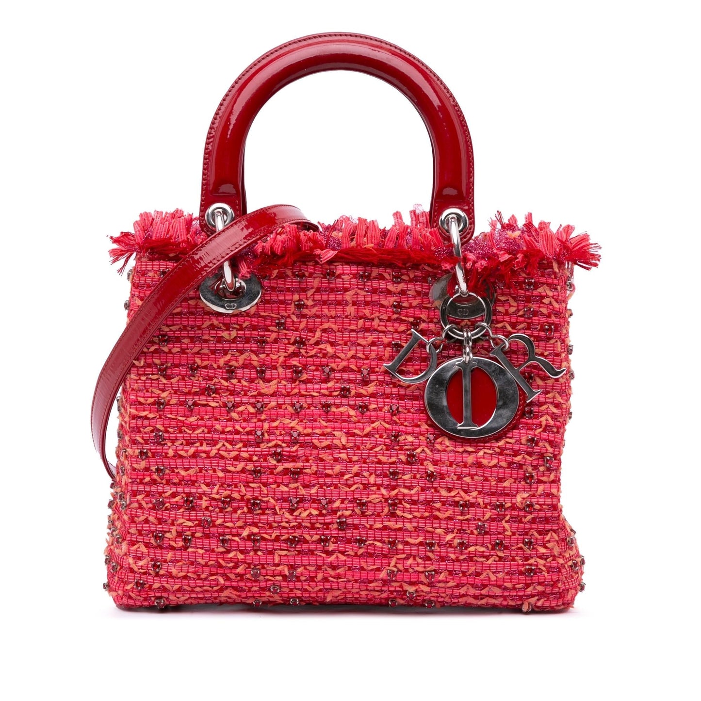 Dior Tweed Fringe Rhinestone Lady Satchel Bag Medium