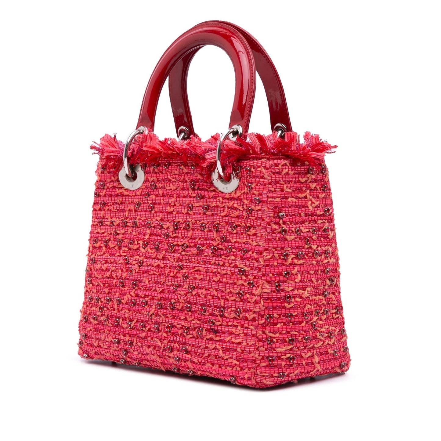 Dior Tweed Fringe Rhinestone Lady Satchel Bag Medium Lady Dior 1