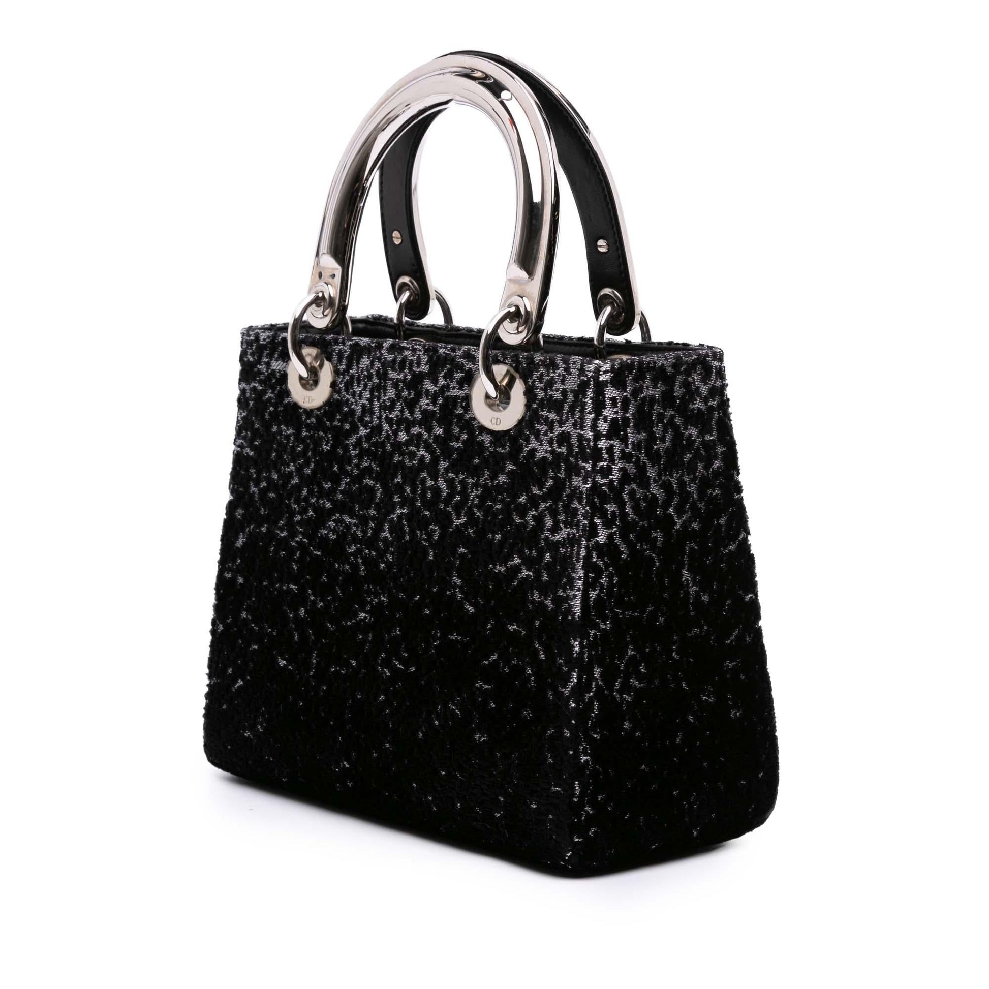 Dior Velvet And Lady Satchel Bag Canvas Medium
