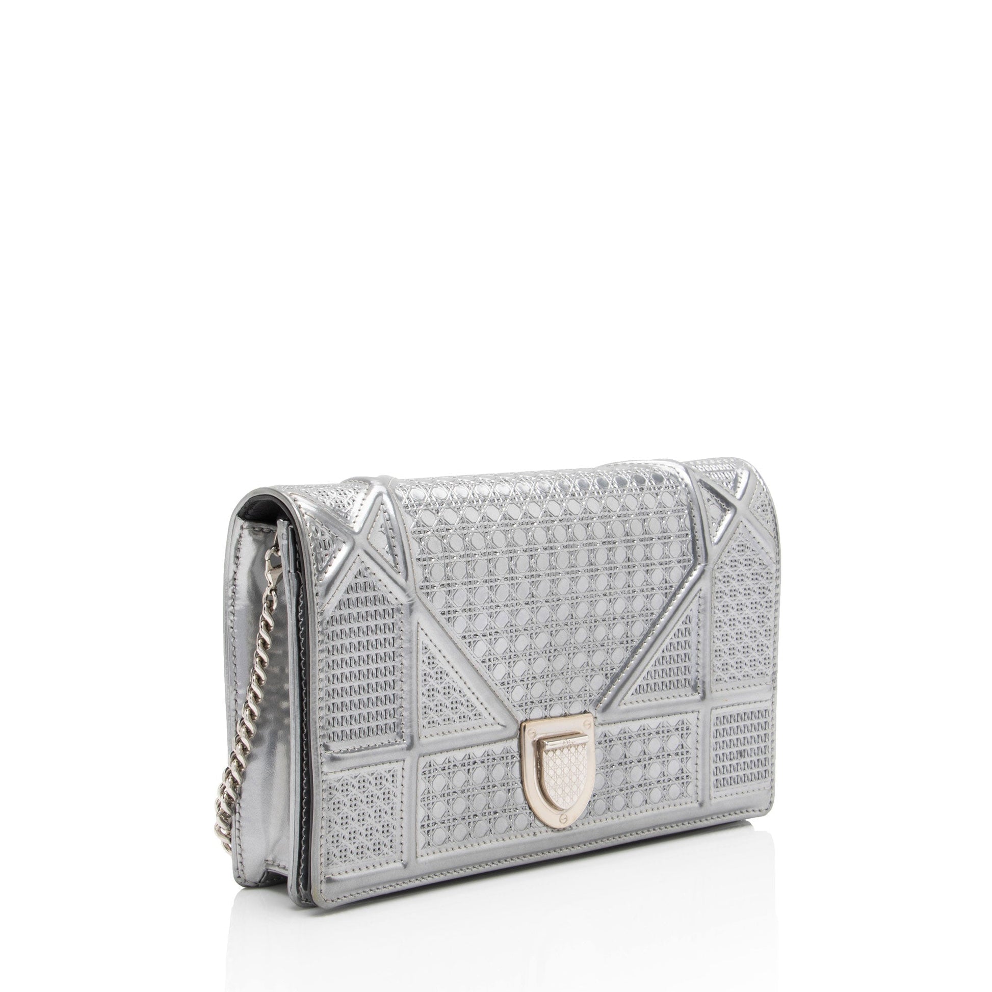 Dior Metallic Calfskin Cannage ama Wallet On Bag Shf Micro Chain Crossbody Bag
