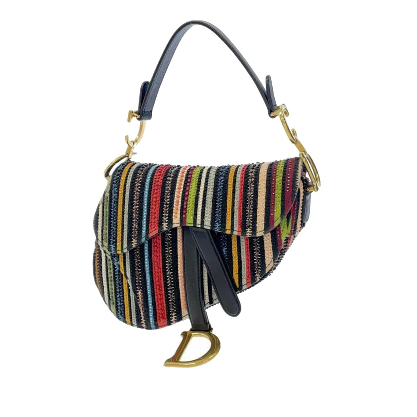 Dior Beaded Striped Saddle Shg Utwxun Handbag Canvas Mini Travel Bag