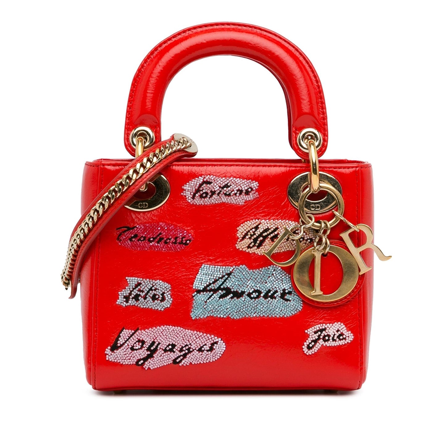 Dior Calfskin Sequin Embellished Lady Satchel Bag Mini Embellished Lady Dior